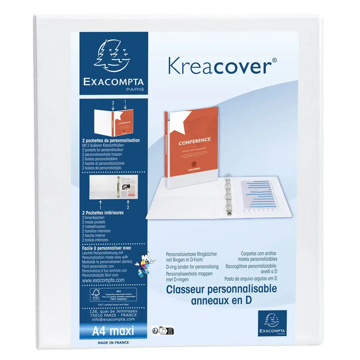 Classeur personnalisable 3 faces Kreacover - Dos 3.4 cm - EXACOMPTA 