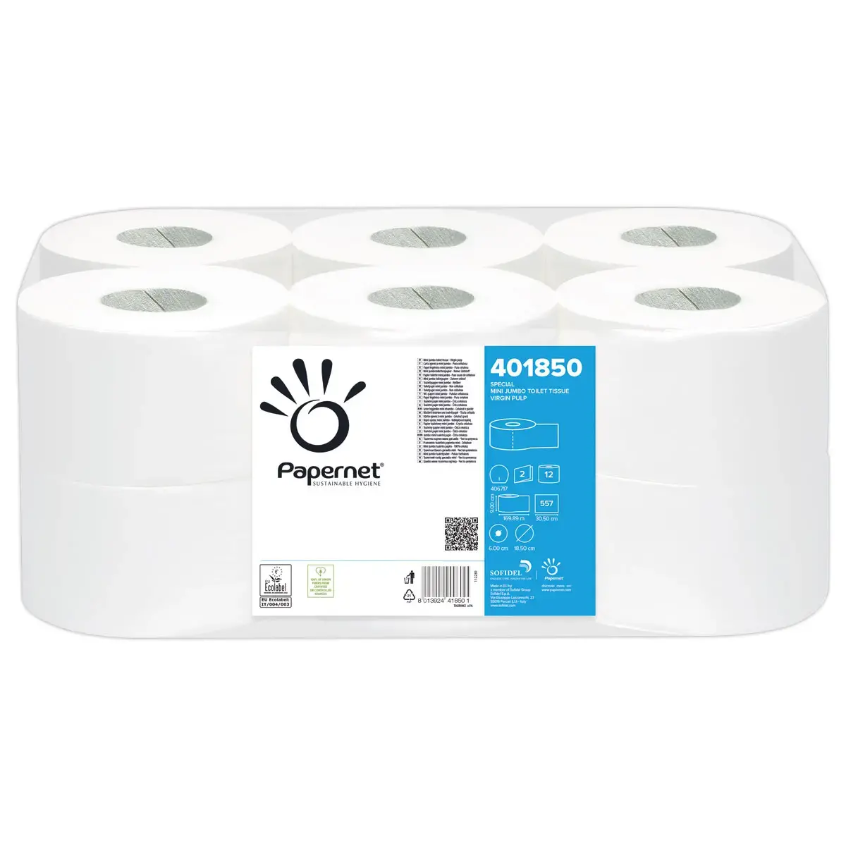 12 Rouleaux de papier toilette mini Jumbo - Double &eacute;paisseur - Papernet 