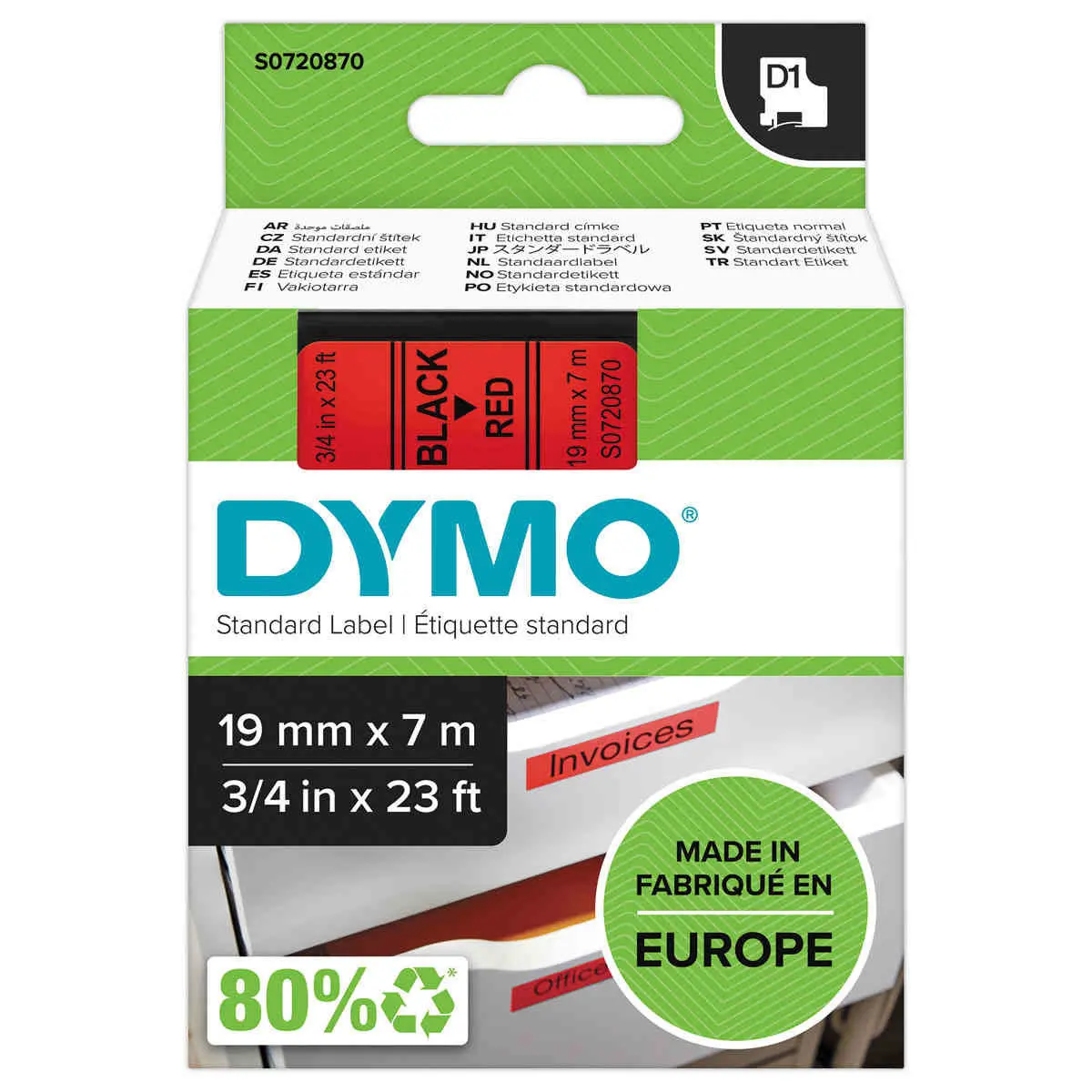 Ruban pour titreuse DYMO D1 19 mm rouge  impression noire 