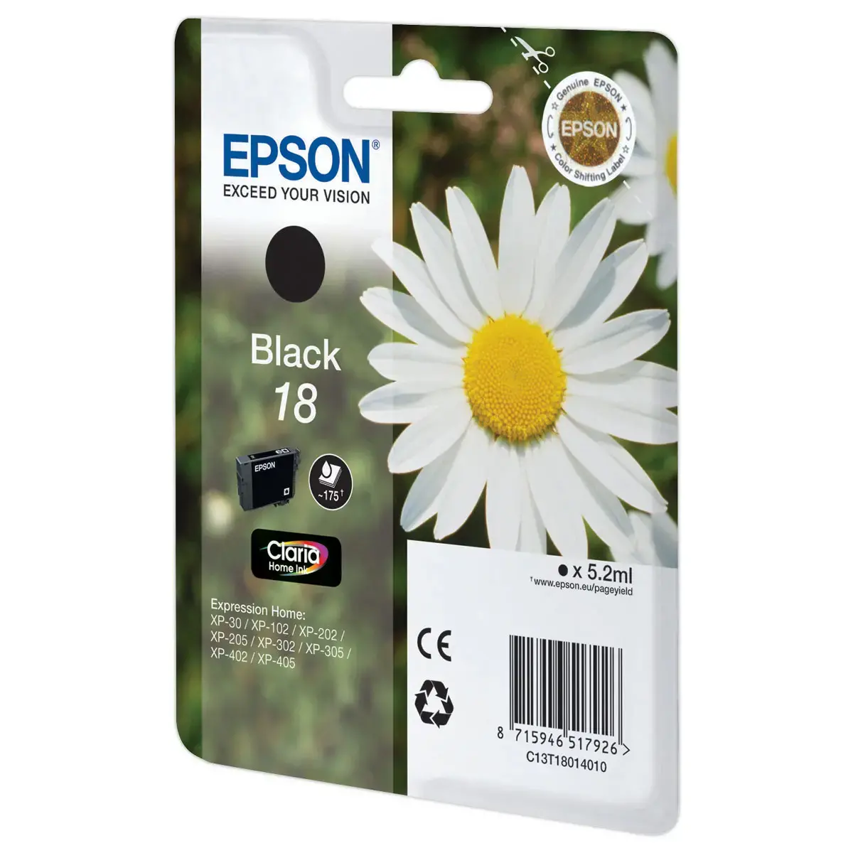 cartouche jet d'encre EPSON noire P&acirc;querette Black 18 T180 