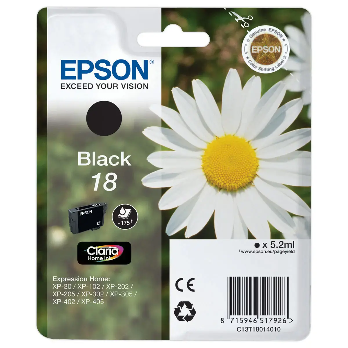 cartouche jet d'encre EPSON noire P&acirc;querette Black 18 T180 