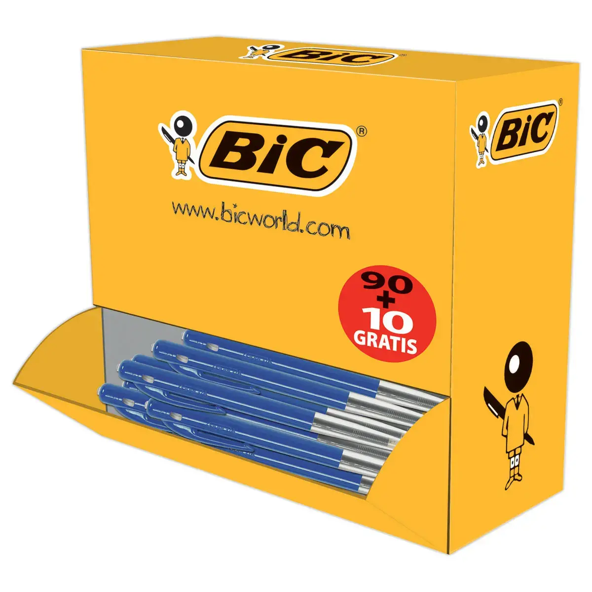 100 Stylos bille rétractables M10 - Pack de 90 + 10 gratuits - Écriture moyenne - Bleu - BIC