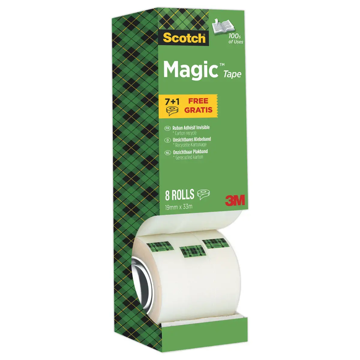 8 Rouleaux d'adhésif invisible Magic 810 - 33 m x 19 mm - 3M SCOTCH
