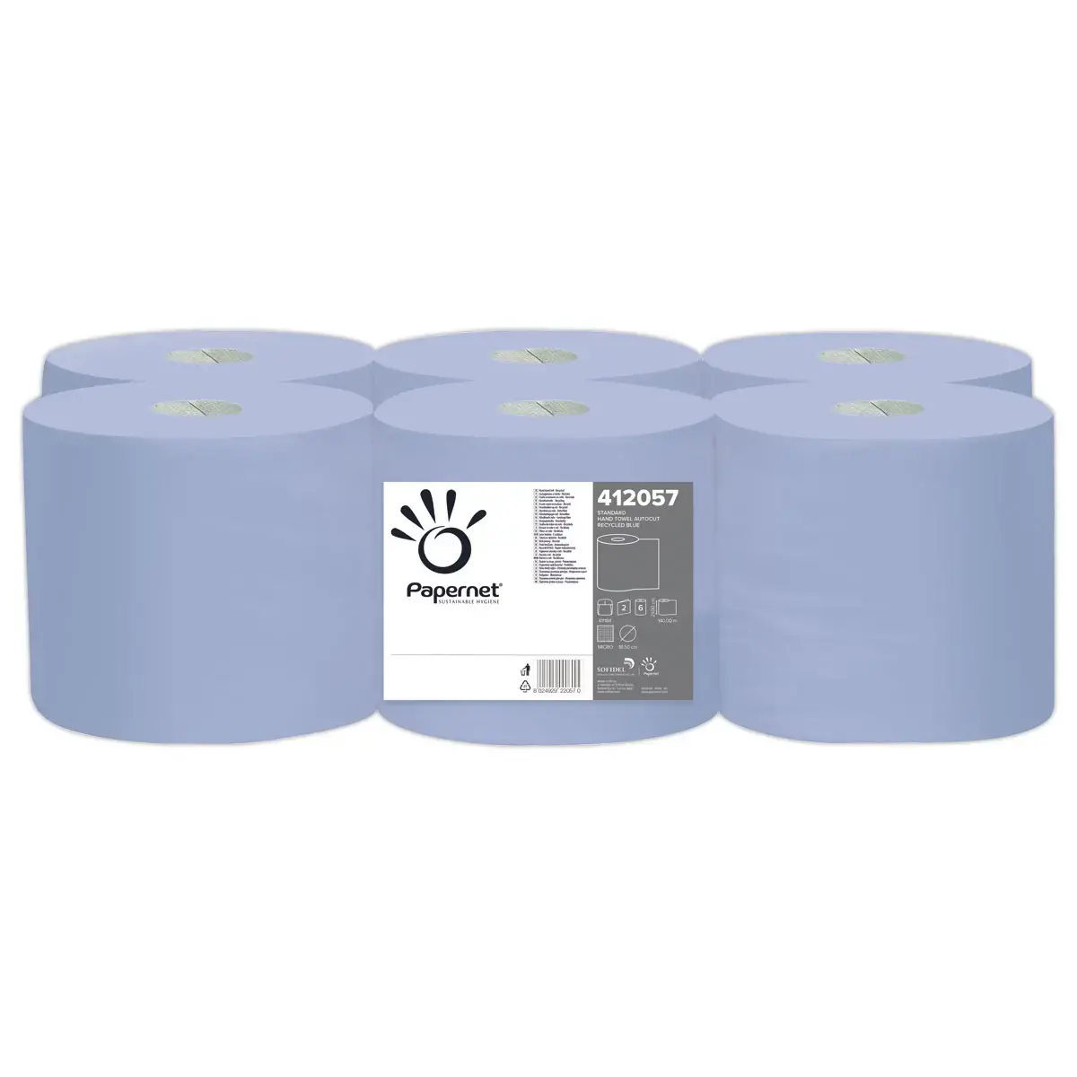 6 Rouleaux d'essuie-mains bleus - Papernet