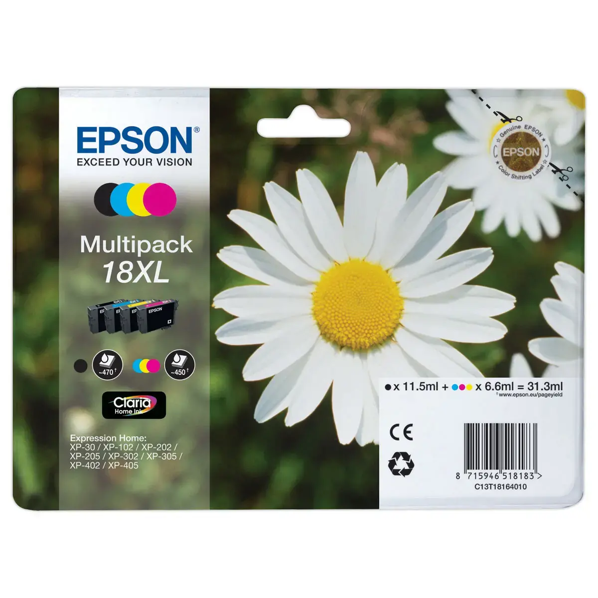 4 Cartouches EPSON T1816 4 couleurs noircyan magenta jaune 