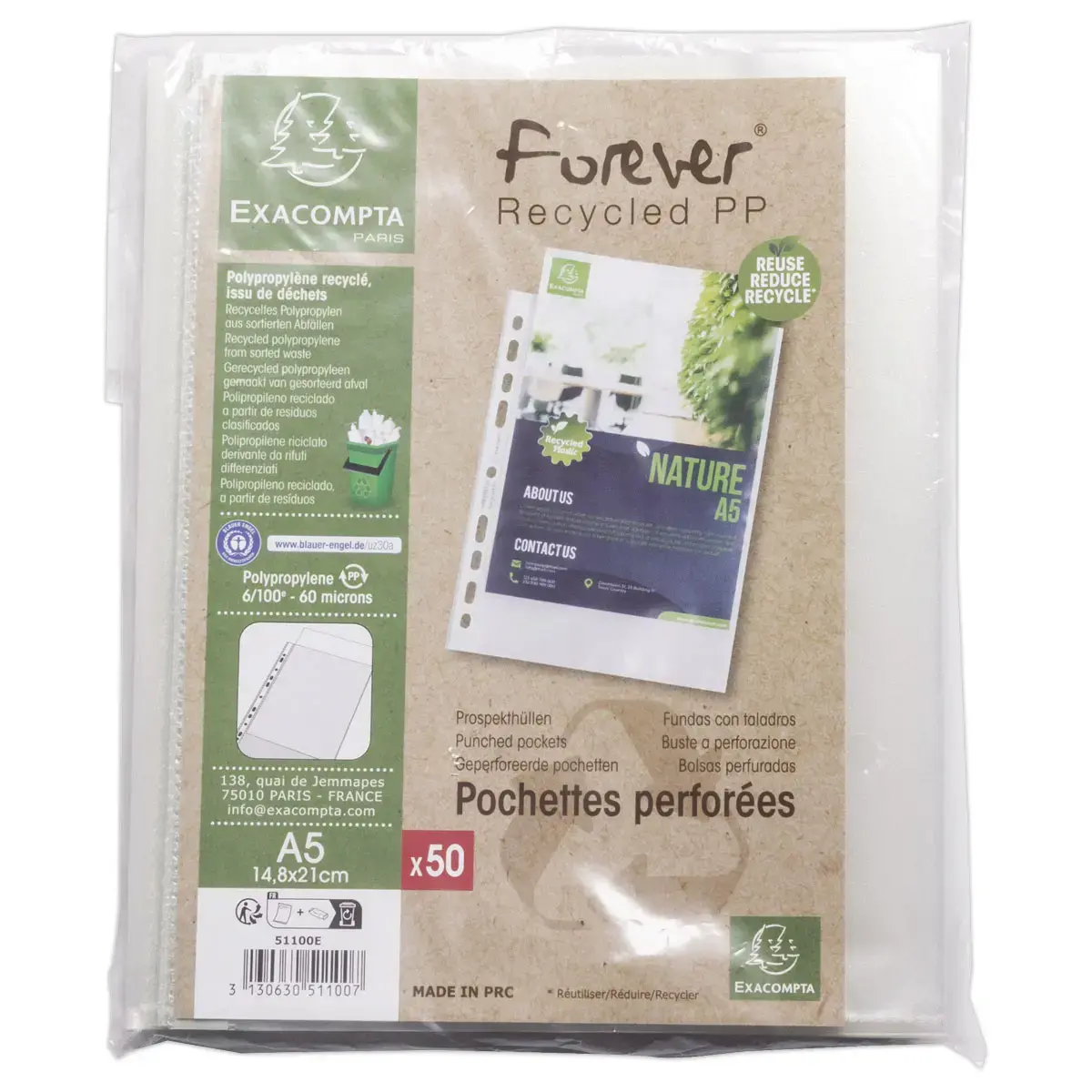 50 Pochettes perforées Forever - Plastique 6/100e - A5 - EXACOMPTA