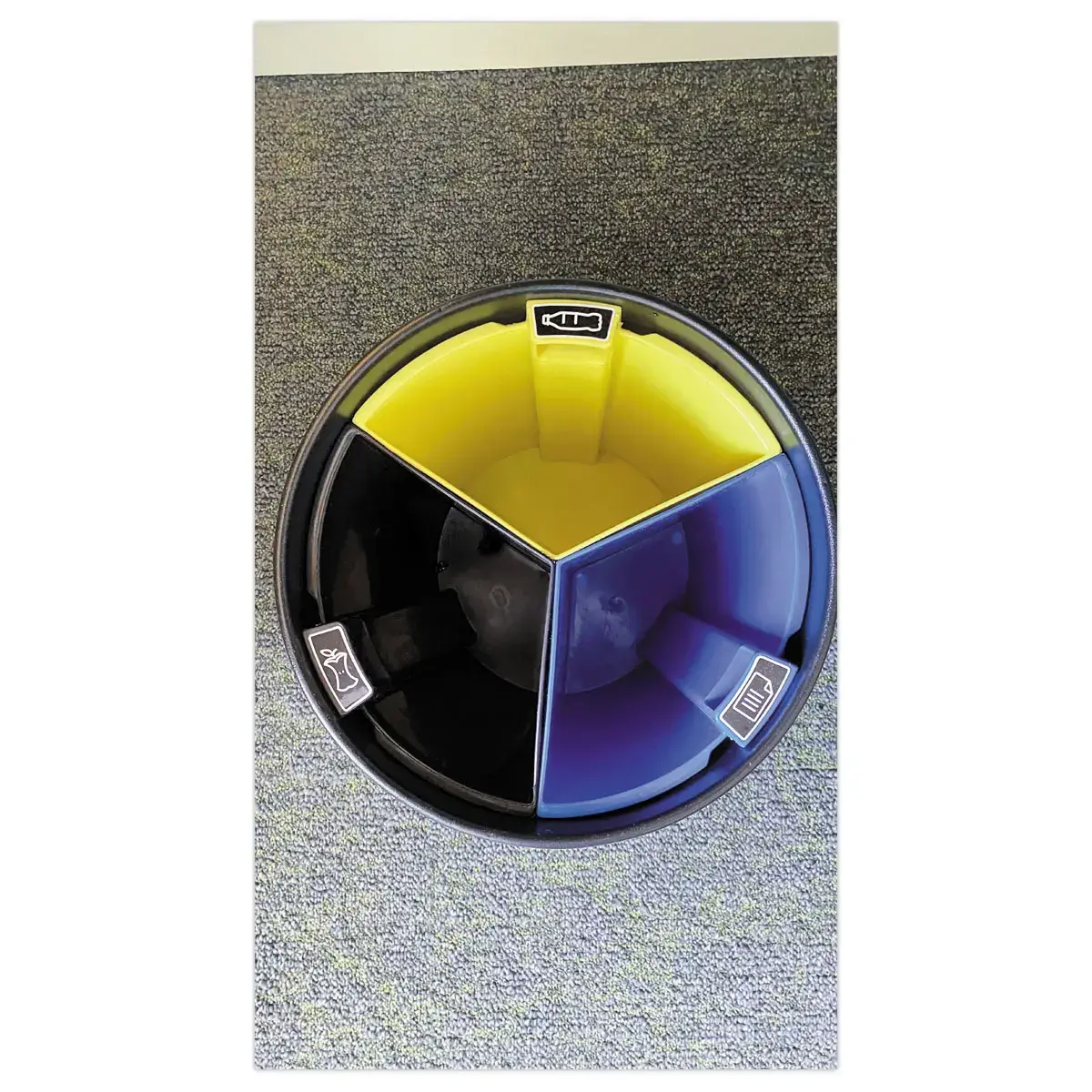 Corbeille tri s&eacute;lectif  - 3 compartiments - 13L - Noir 