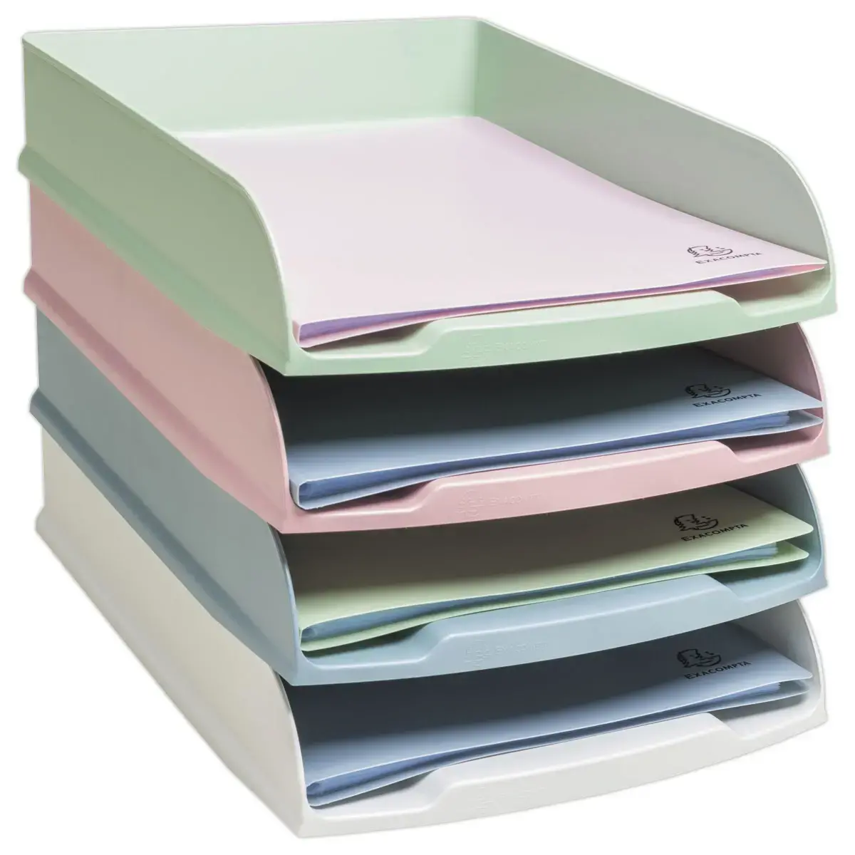 4 Corbeilles &agrave; courrier Autentik - Couleurs assorties - EXACOMPTA 