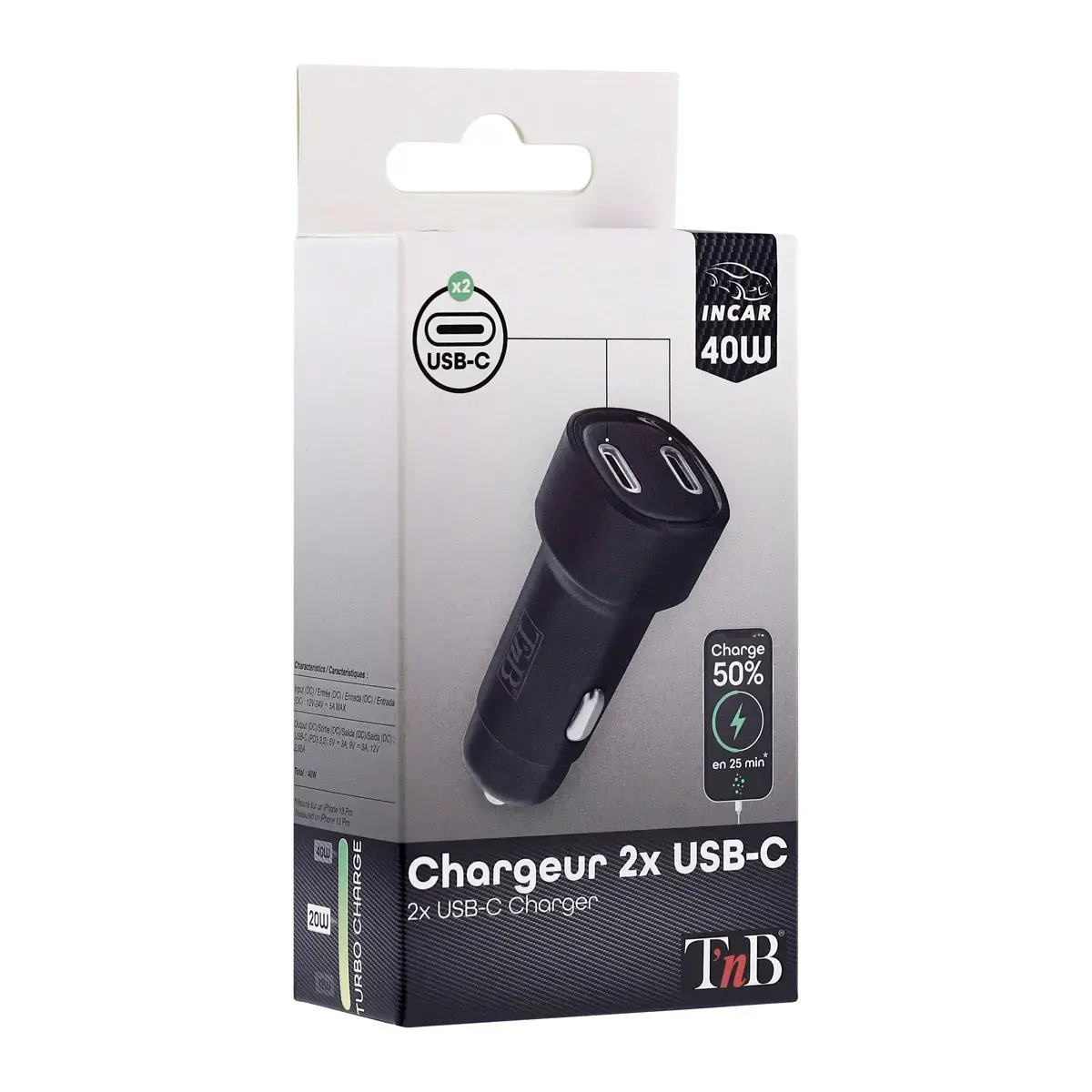 Chargeur de voiture - 2 x USB-C - T'NB 
