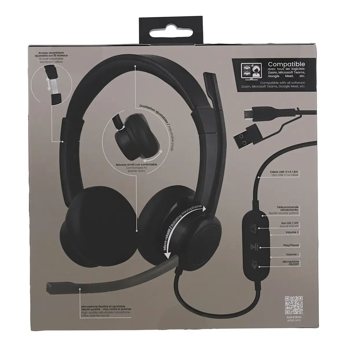 Micro Casque Professionnel ACTIV200S USB-A & USB-C - T'B