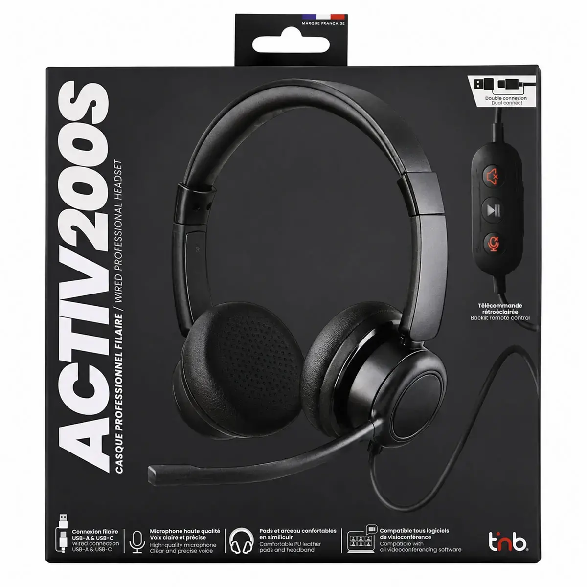 Micro Casque Professionnel ACTIV200S USB-A & USB-C - T'B