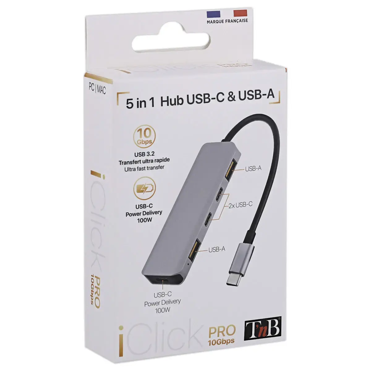 Hub USB-C 5 en 1 Ultra Rapide - Aluminium - T'NB