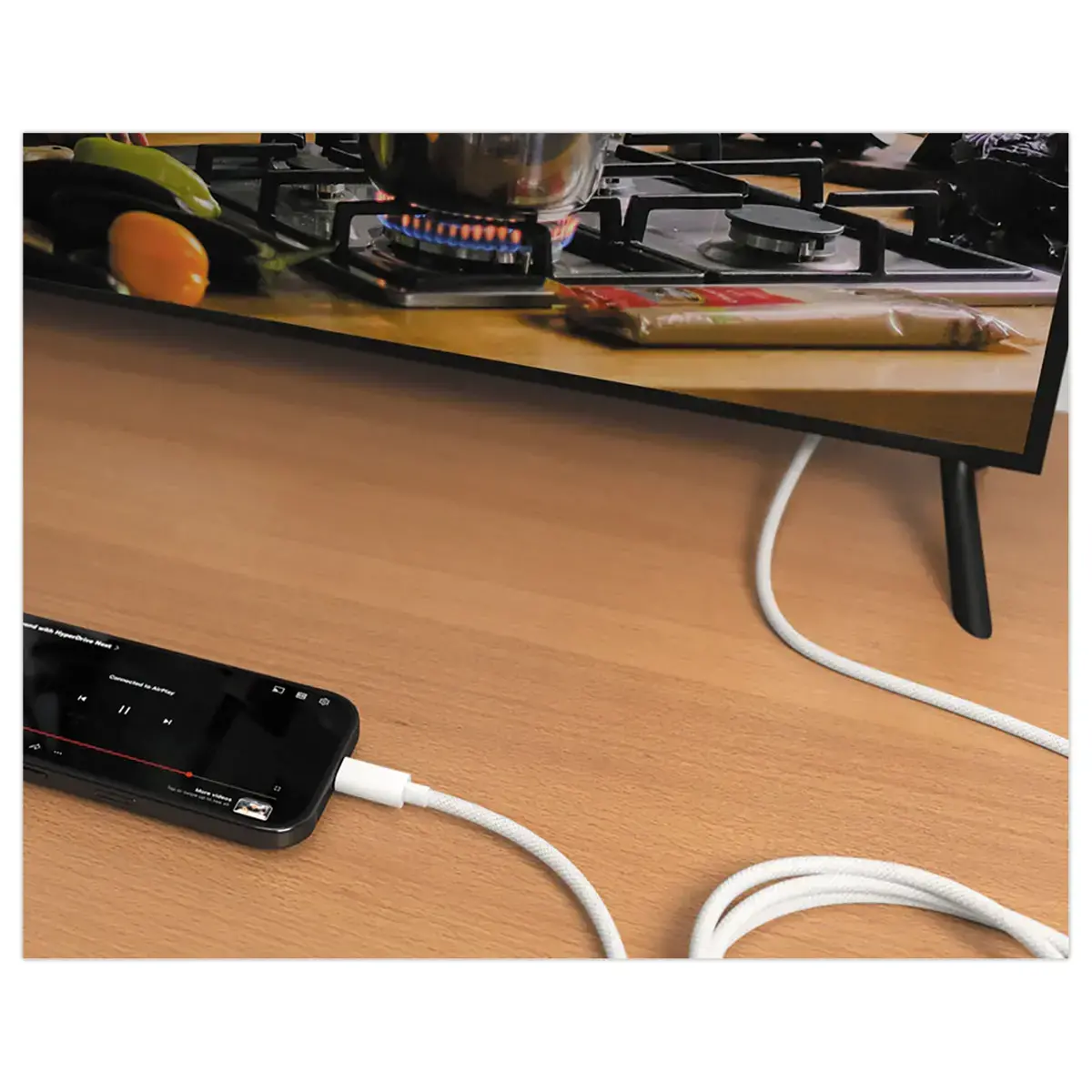 Câble USB-C vers HDMI 4K en Nylon Tressé Blanc 2,5m - HYPERTEC