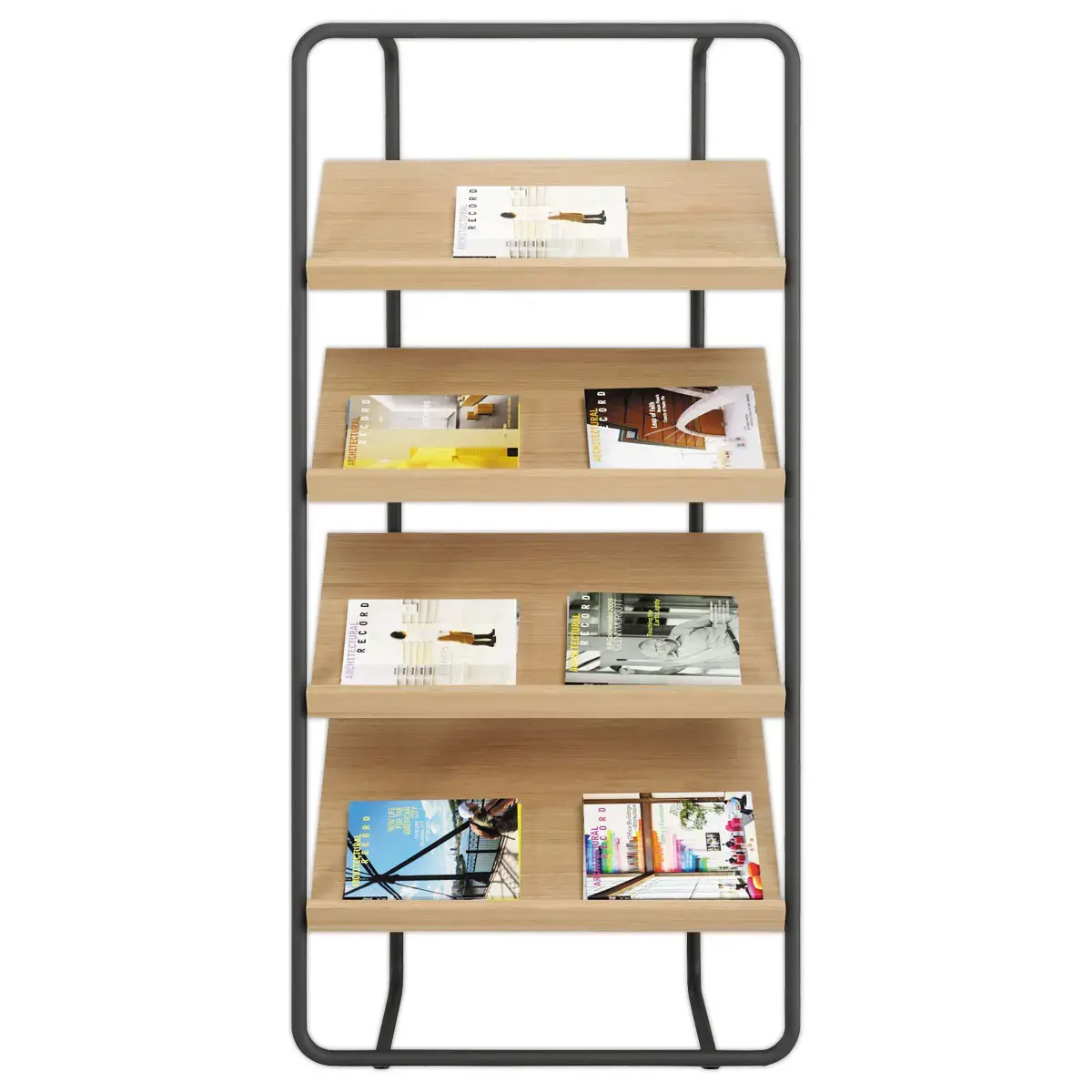 Présentoir de Sol en Acier Noir Mat & 4 Tablettes en bois - MEET