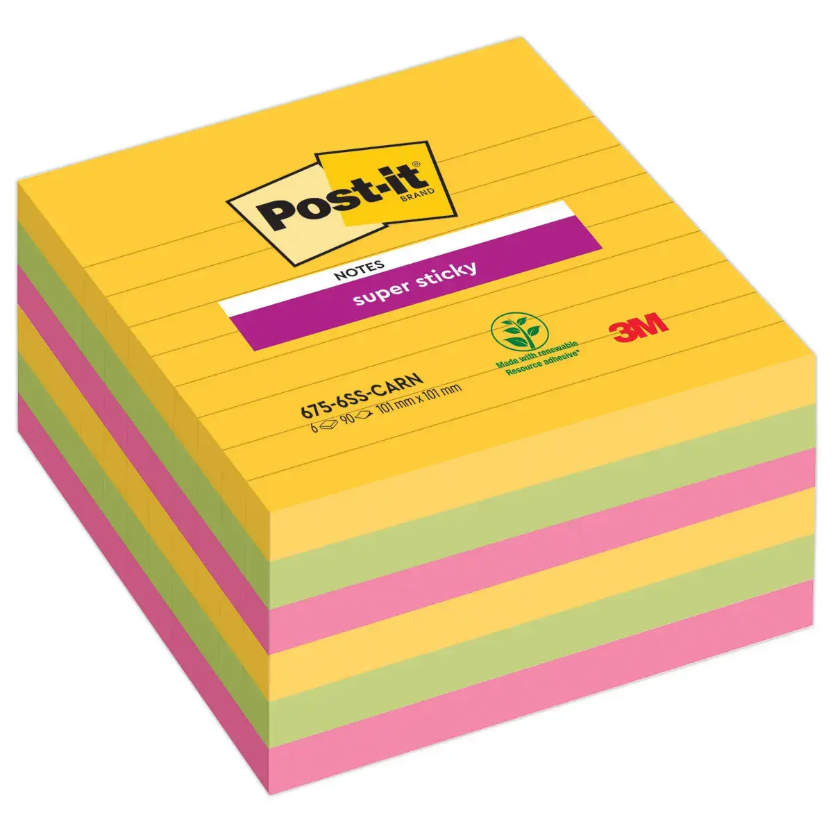 6 Blocs lignés néons - 10,1 x 10,1 cm - POST-IT