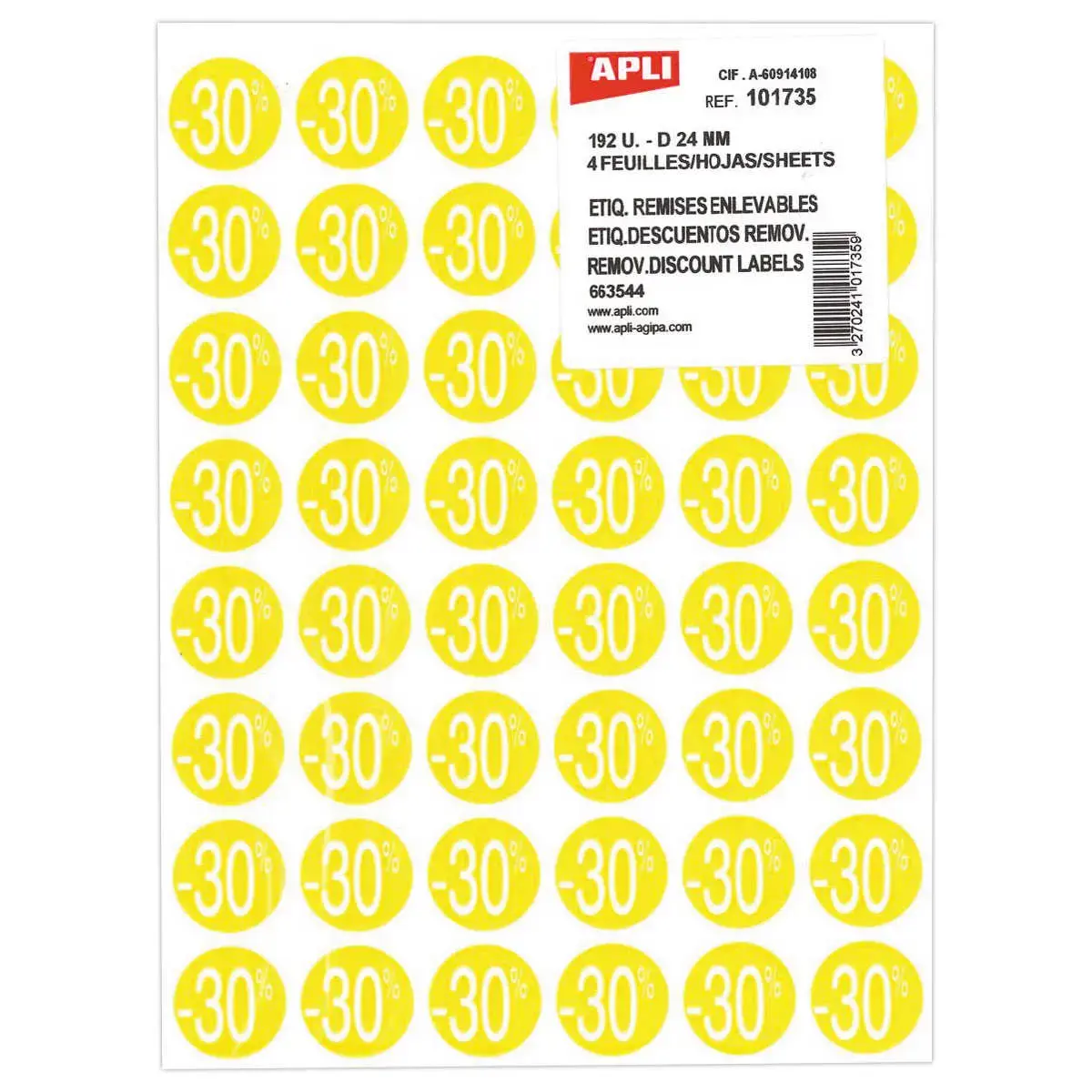 4 feuilles de 48 étiquettes remises -30% jaunes