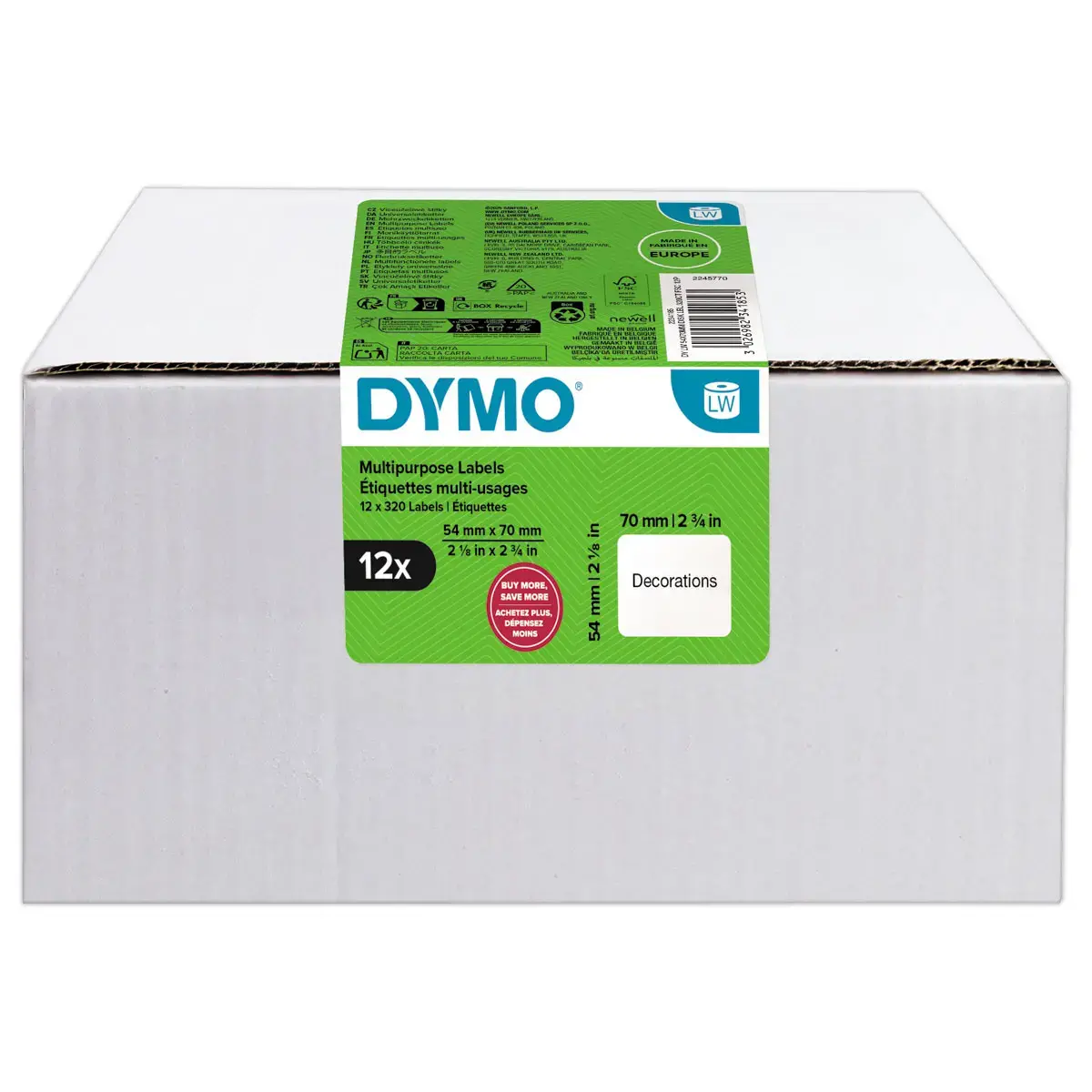 12 Rouleaux de 320 &eacute;tiquettes - 54 x 70 mm - DYMO 