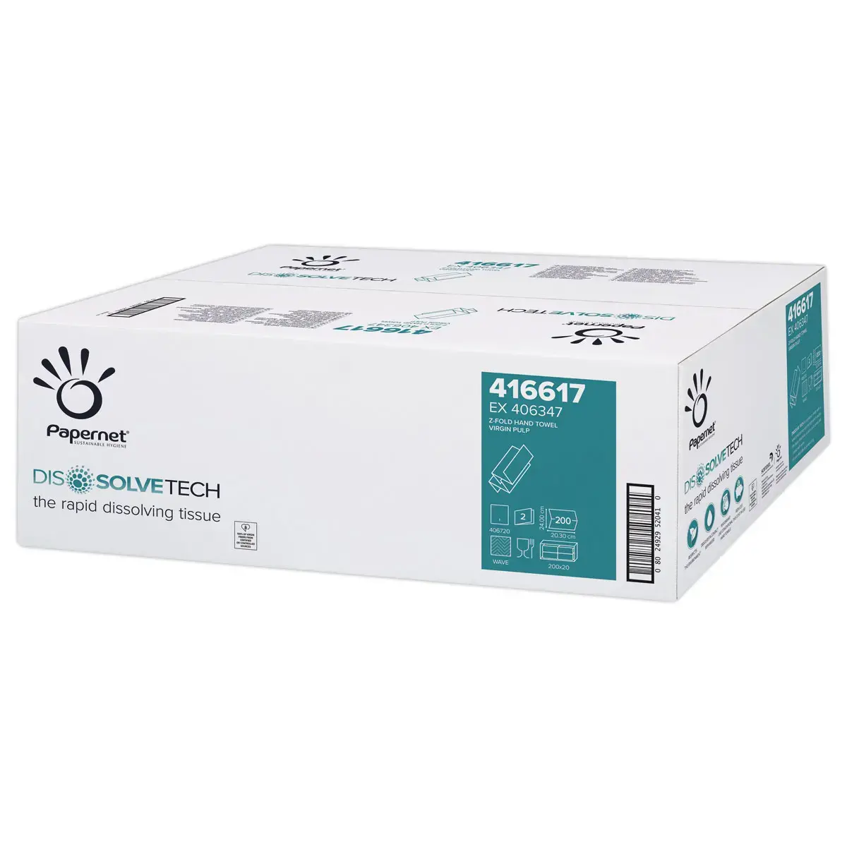 20 Paquets de 200 feuilles essuie-mains DissolveTech - 24 x 20,3 cm - PAPERNET