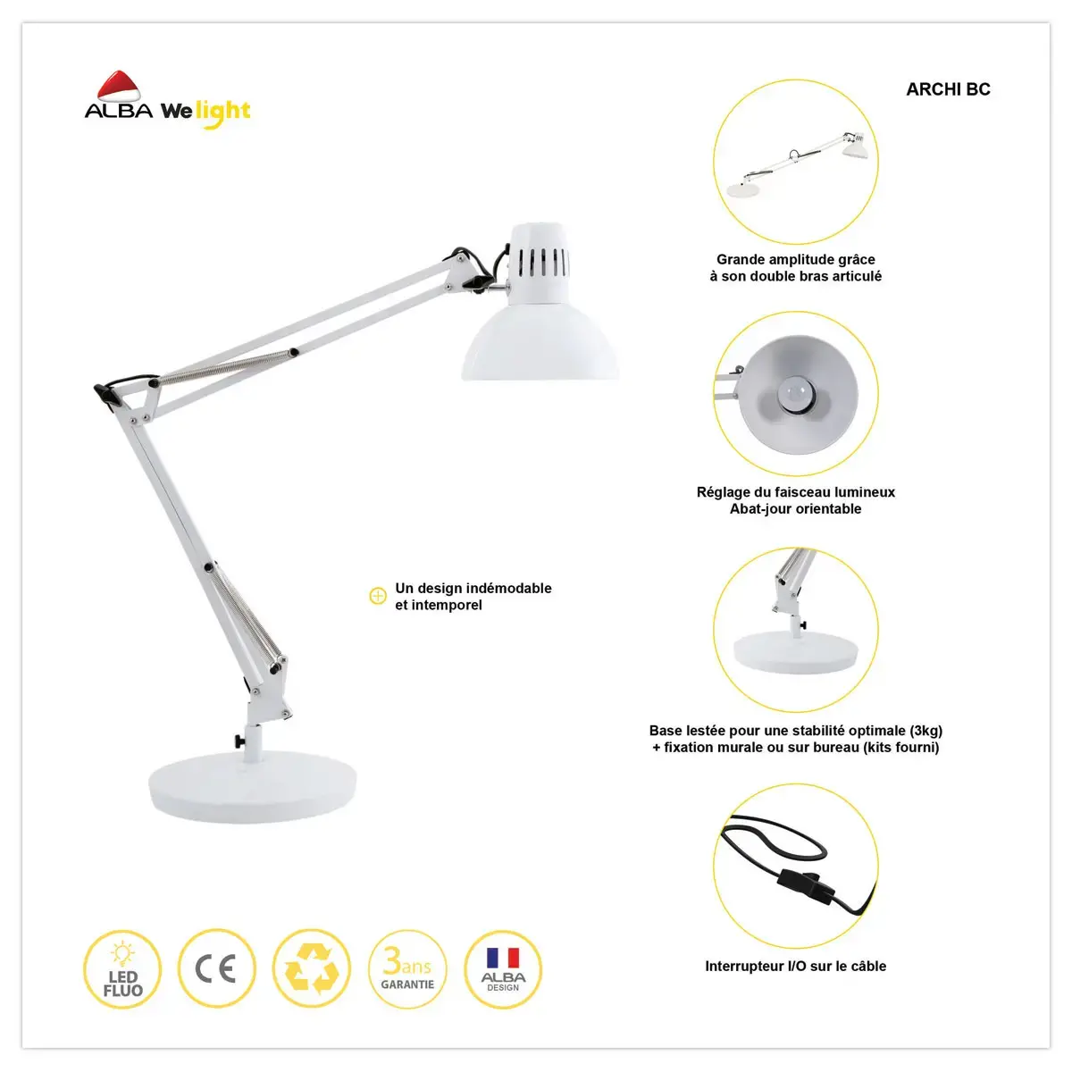 Lampe LED Archi - BLANCHE - ALBA