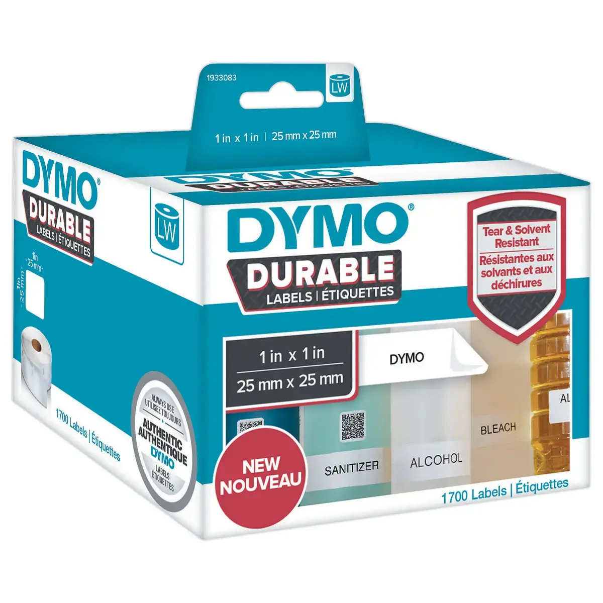 2 rouleaux de 850 étiquettes DYMO Durable LW multi-usages - 25 x 25 mm