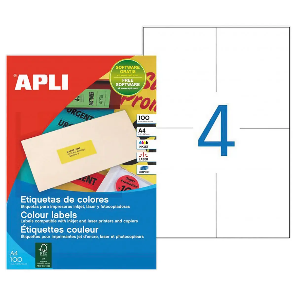 400 Planches d'&eacute;tiquettes MU 105x148,5 mm 400 &eacute;tiq/ bo&icirc;te, jaune permanent 