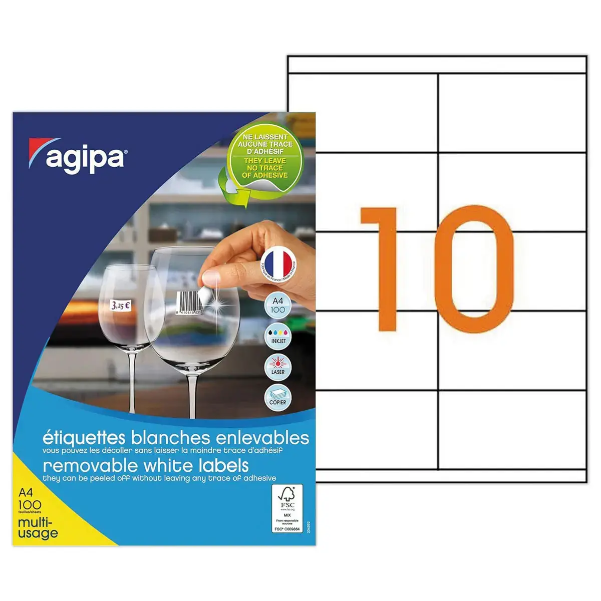 100 Planches d'&eacute;tiquettes MU 105X57mm soit 1000 &eacute;tiquettes 