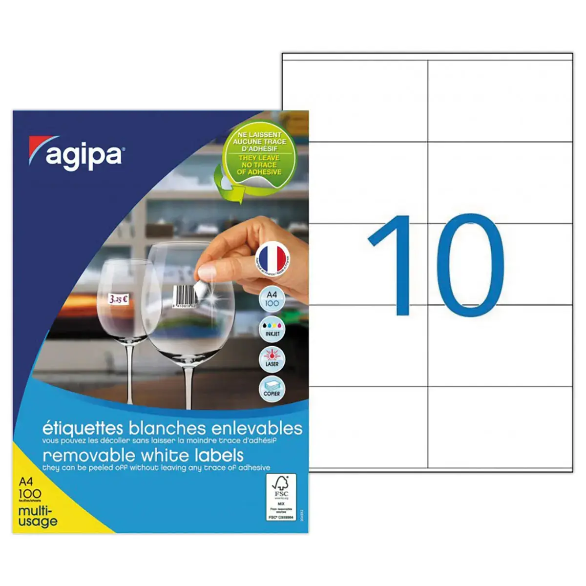 100 Planches d'&eacute;tiquettes MU 105X57mm soit 1000 &eacute;tiquettes 