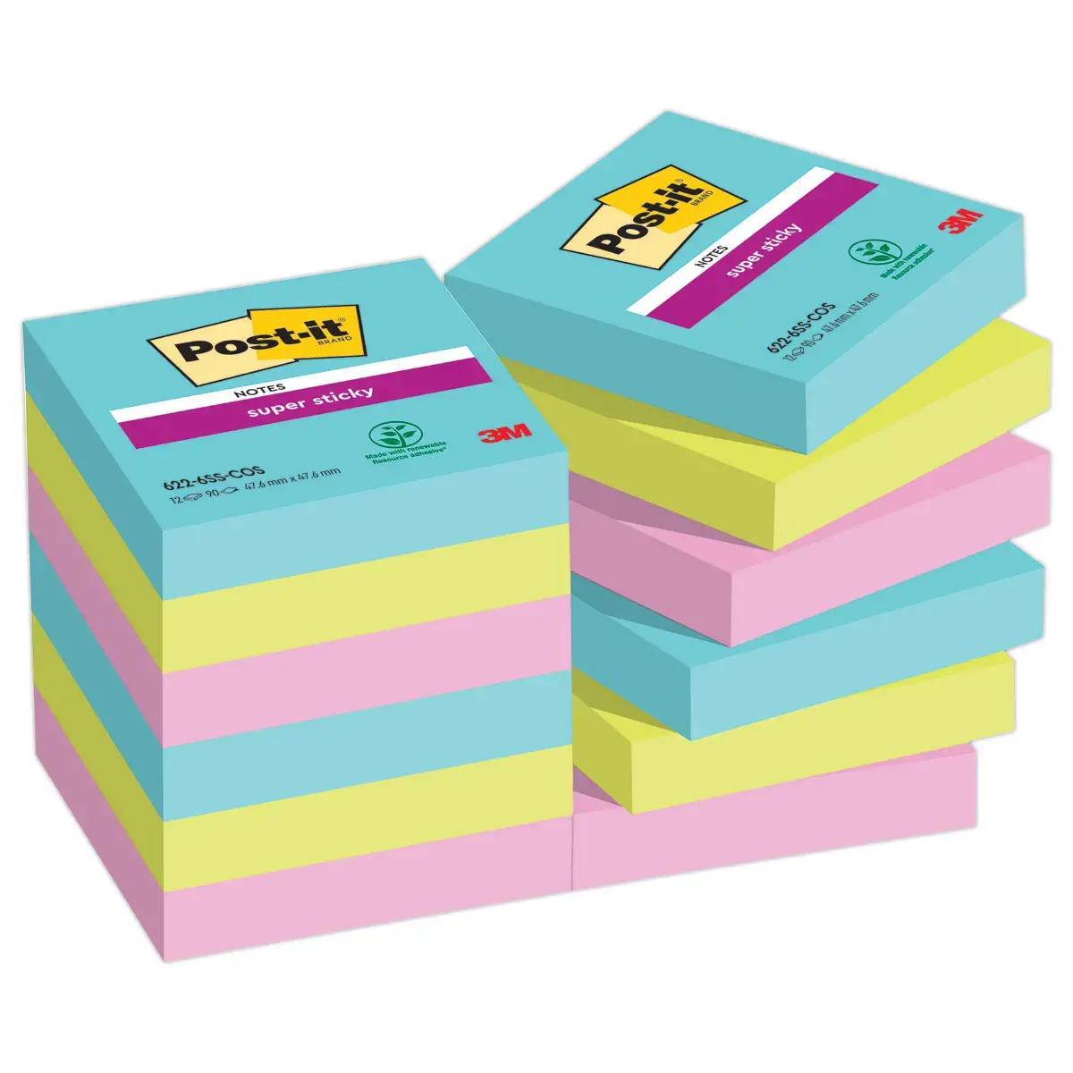 12 Notes repositionnables Super Sticky - Cosmic - 4,76 x 4,76 cm - 90 feuilles - 3M Post-it