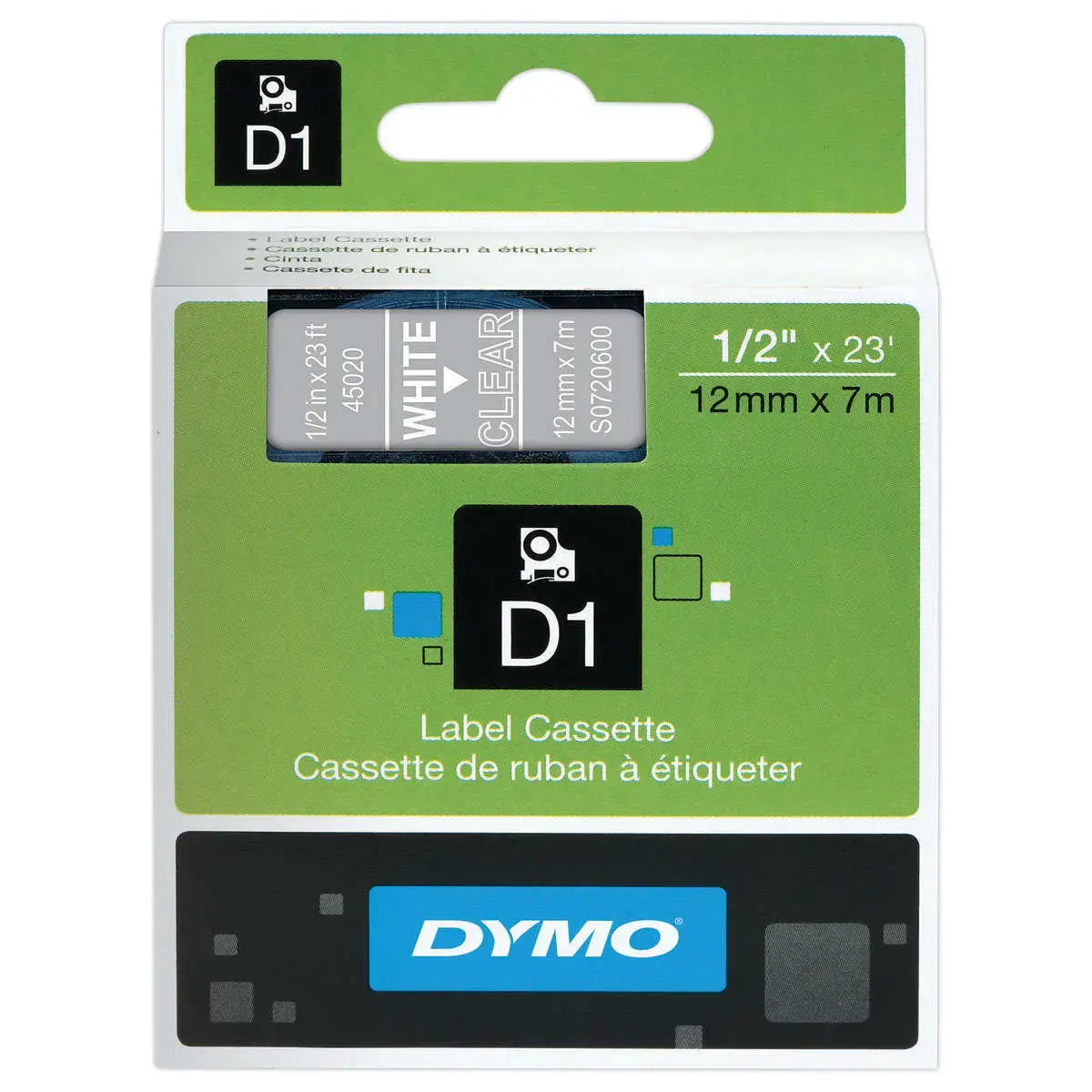 Ruban pour titreuse DYMO D1 12mm transparent impression blanc