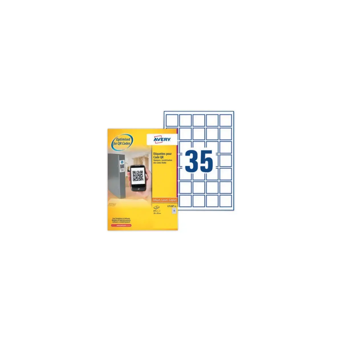 Etiquettes blanches Avery, pour codes QR, 35x35 mm