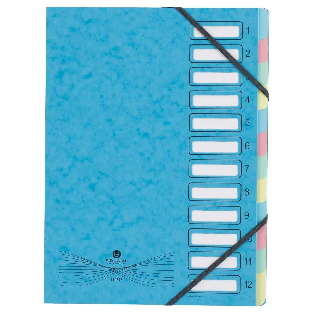 Trieur extensible carte lustr&eacute;e - 12 onglets - Bleu clair - FIDUCIAL 