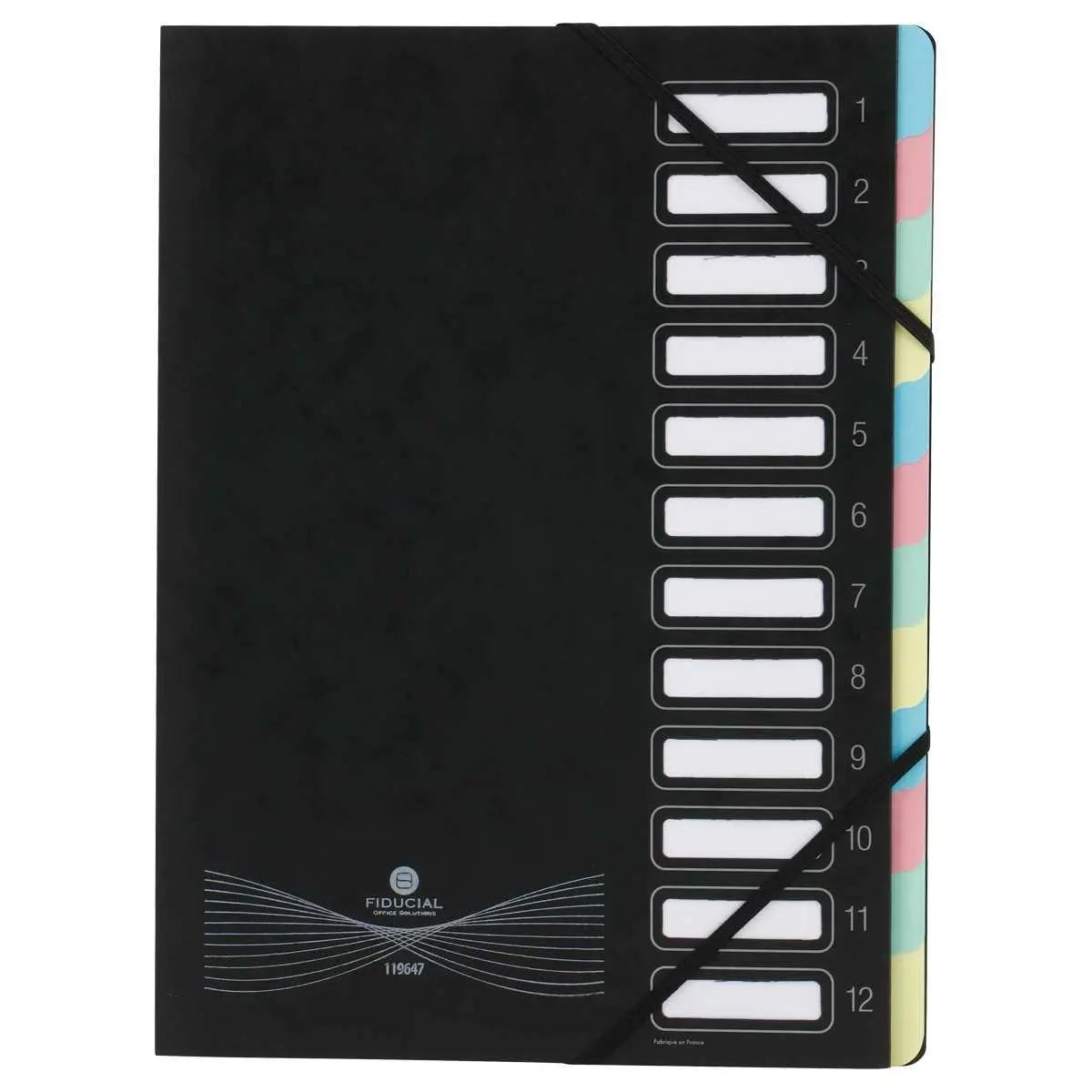 Trieur extensible carte lustrée - 12 onglets - Noir - FIDUCIAL