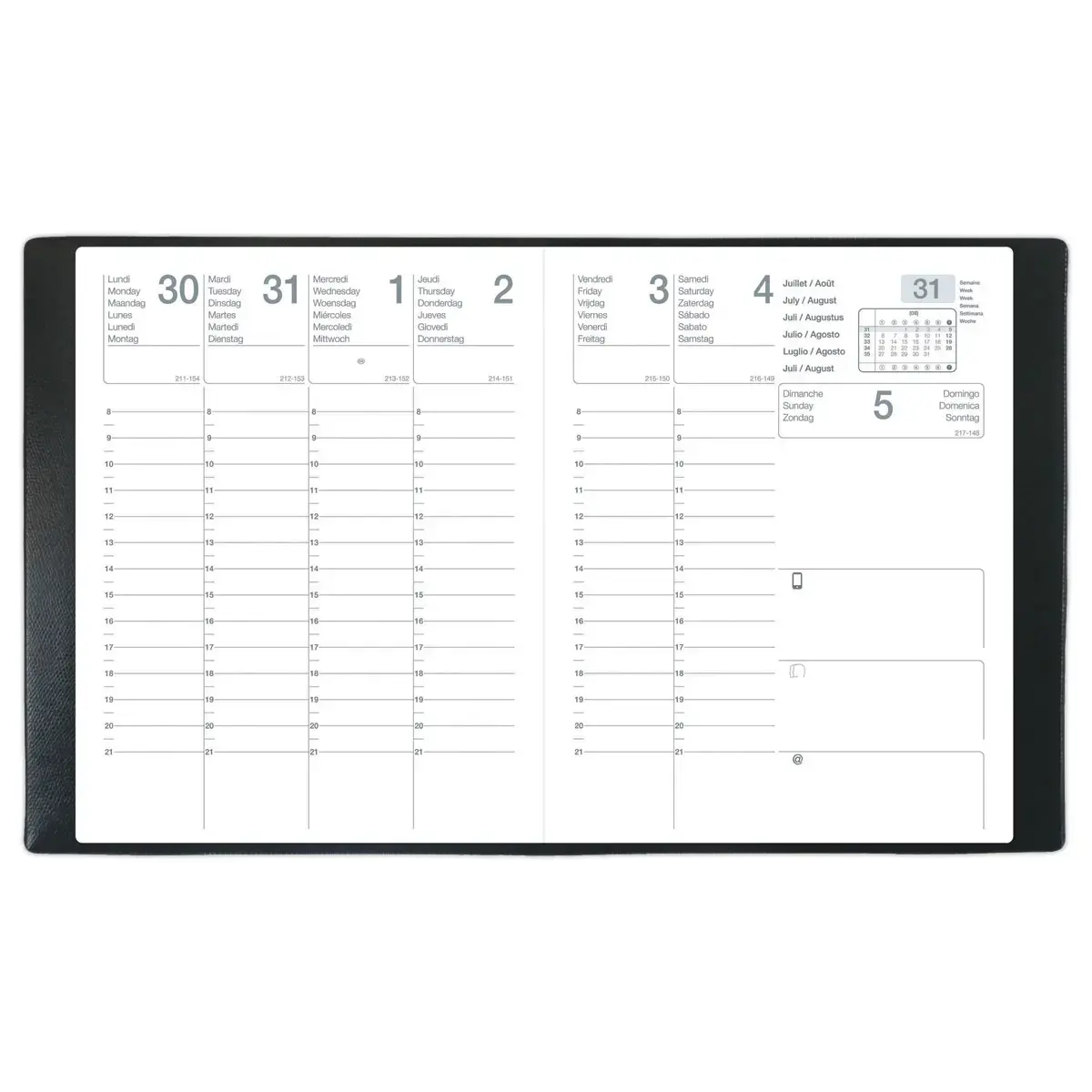 Agenda semainier Classique - 21x27 cm - Noir - Août 2026 à juillet 2027