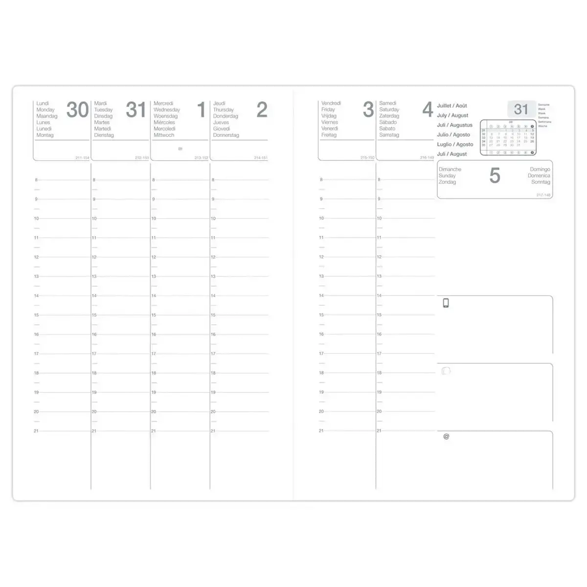 Agenda semainier classique noir Août 2026 à Juillet 2027 - 16 x 24 cm