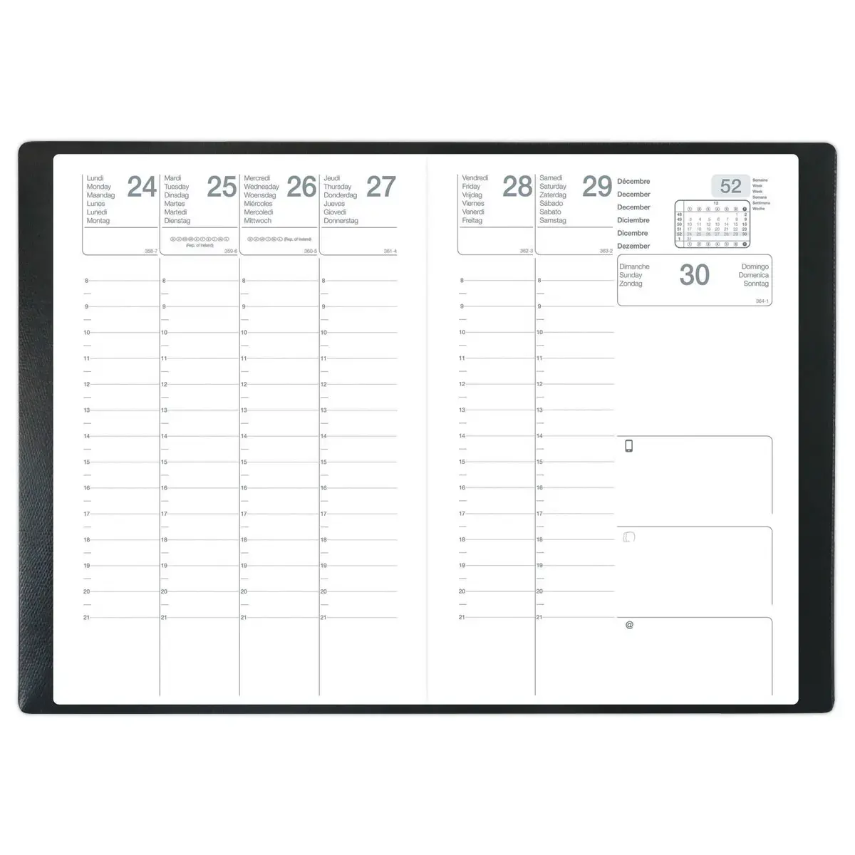 Agenda semainier Classique - 16 x 24 cm - Noir - Janvier à décembre 2027