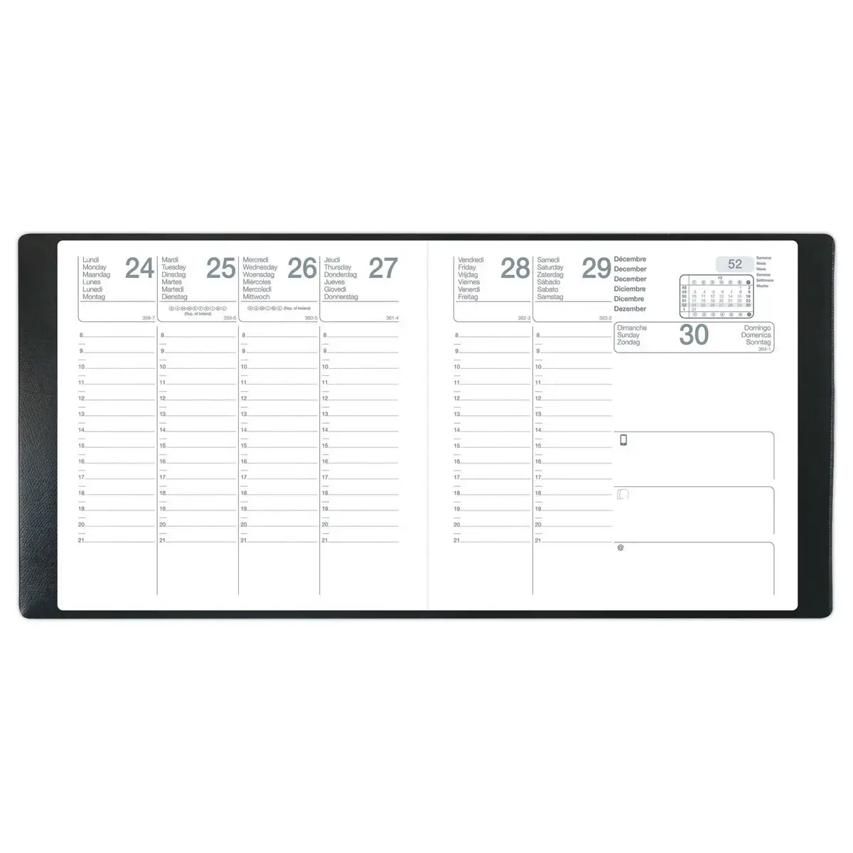 Agenda semainier classique 16x16 cm - Noir