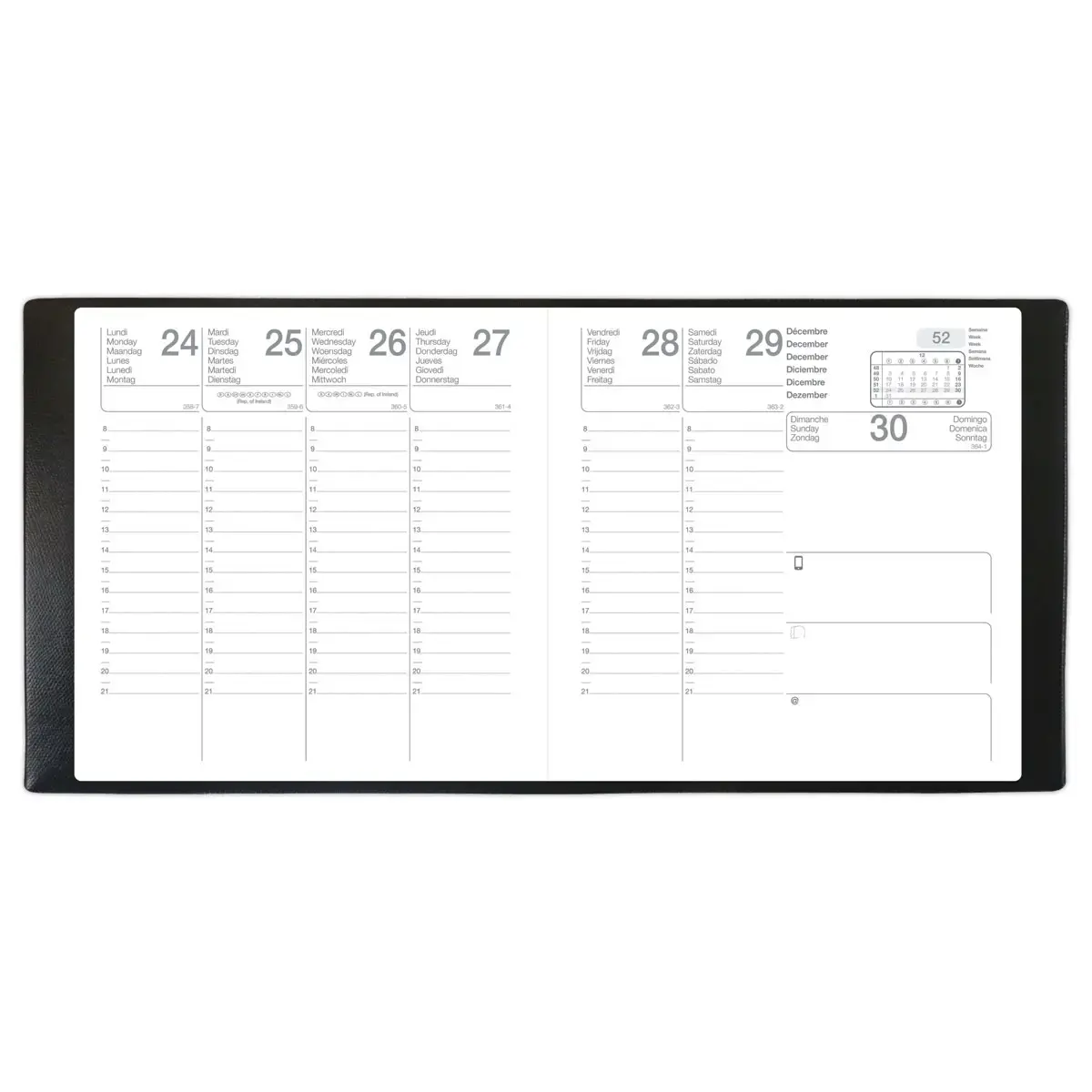Agenda semainier Classique - 9x12,5 cm- Noir - Janvier &agrave; d&eacute;cembre 