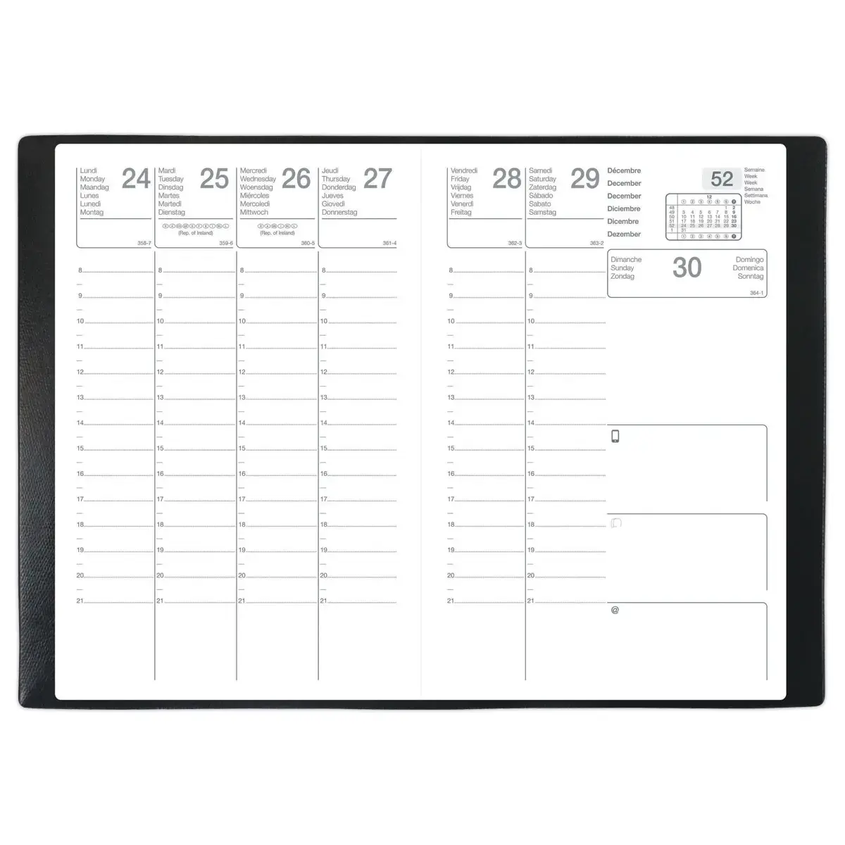 Agenda semainier Classique - 10x15 cm - Noir - Janvier &agrave; d&eacute;cembre 