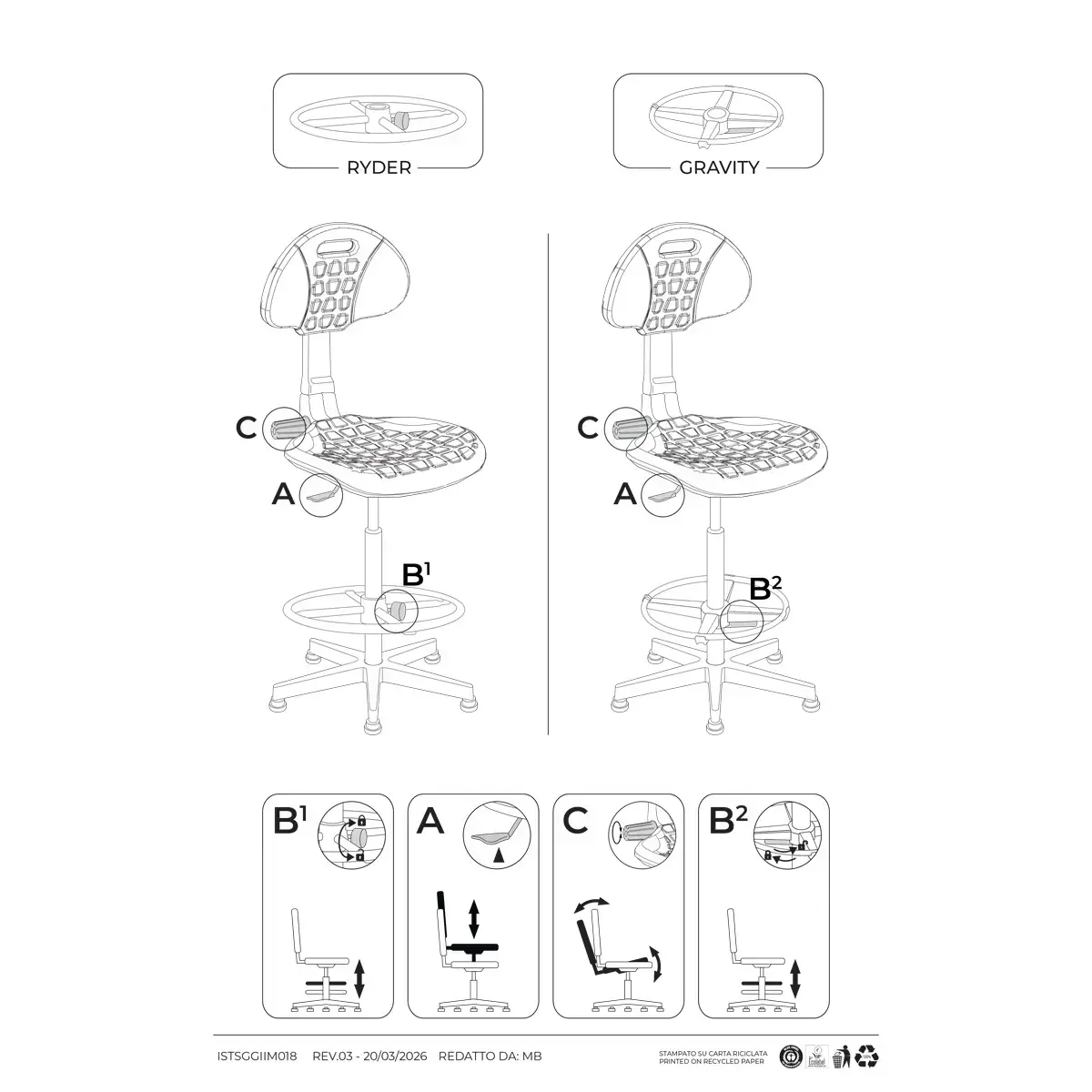 Siège technique dossier haut – Noir – Monté