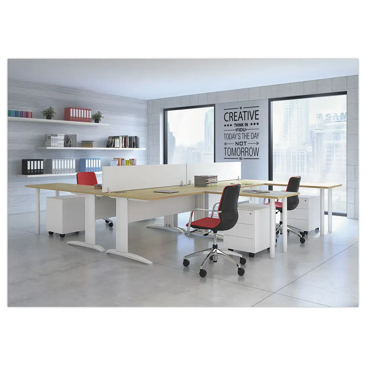 Bureau Buenos Aires - 120 x 80 cm - Plateau hêtre et pieds blancs - FIDUCIAL OFFICE SOLUTIONS