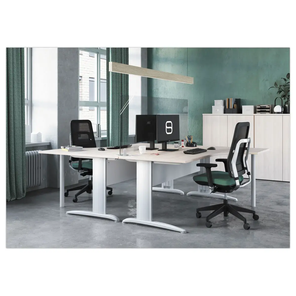 Bureau BUENOS AIRES compact retour &agrave; gauche h&ecirc;tre/blanc, L160 