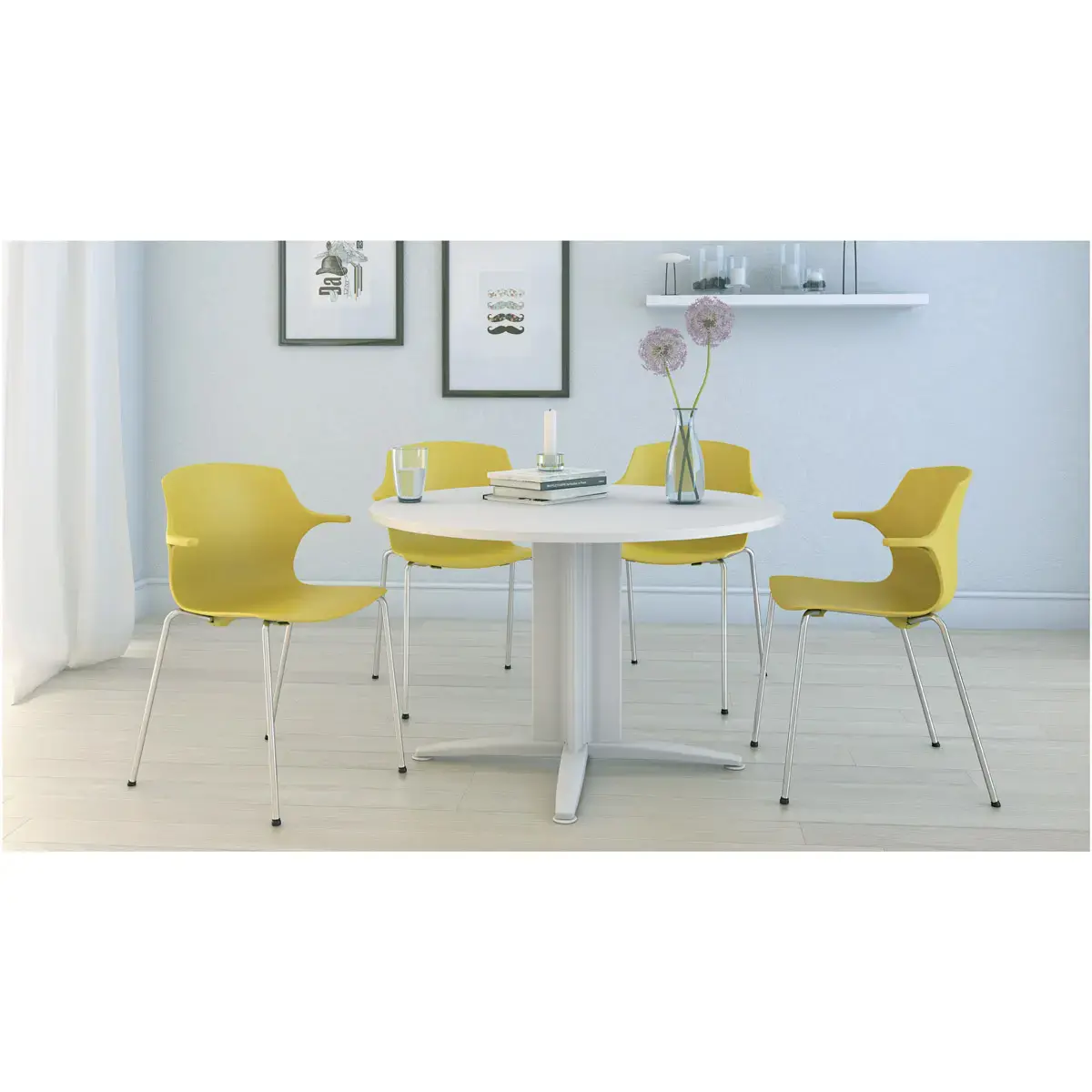 Table réunion ronde diam. 116cm noyer/blanc
