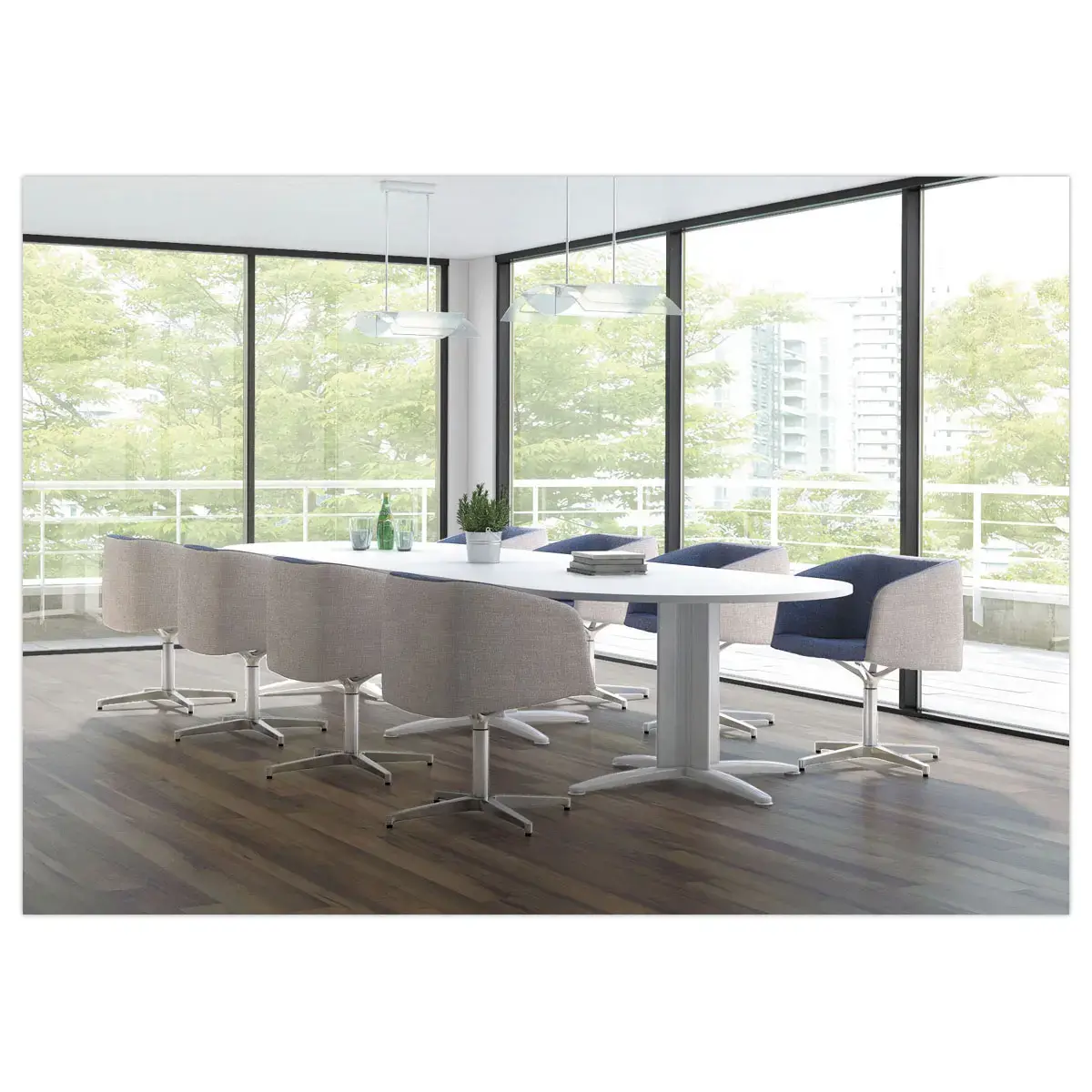 Table réunion ovale 200x120 blanc/blanc