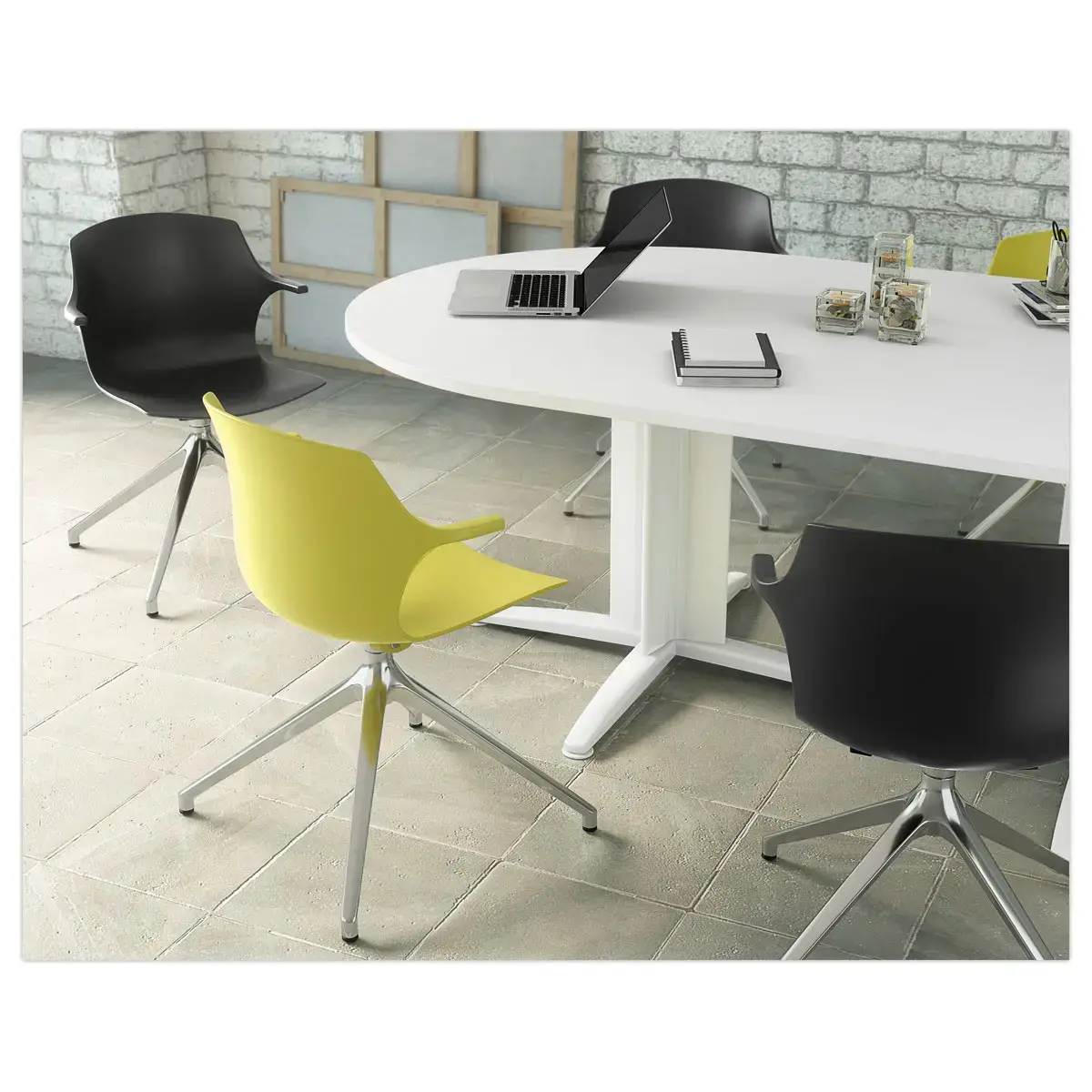 Table réunion ovale 200x120 blanc/blanc