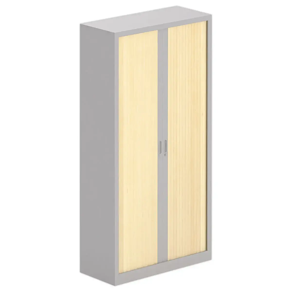 Armoire haute m&eacute;tallique - 198 x 100 cm - Aluminium/h&ecirc;tre 
