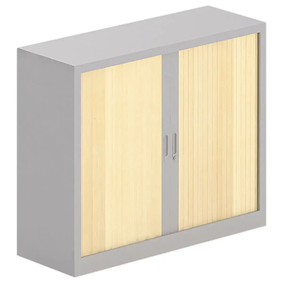 Armoire basse à rideaux - 100x120 cm - Alu/hêtre