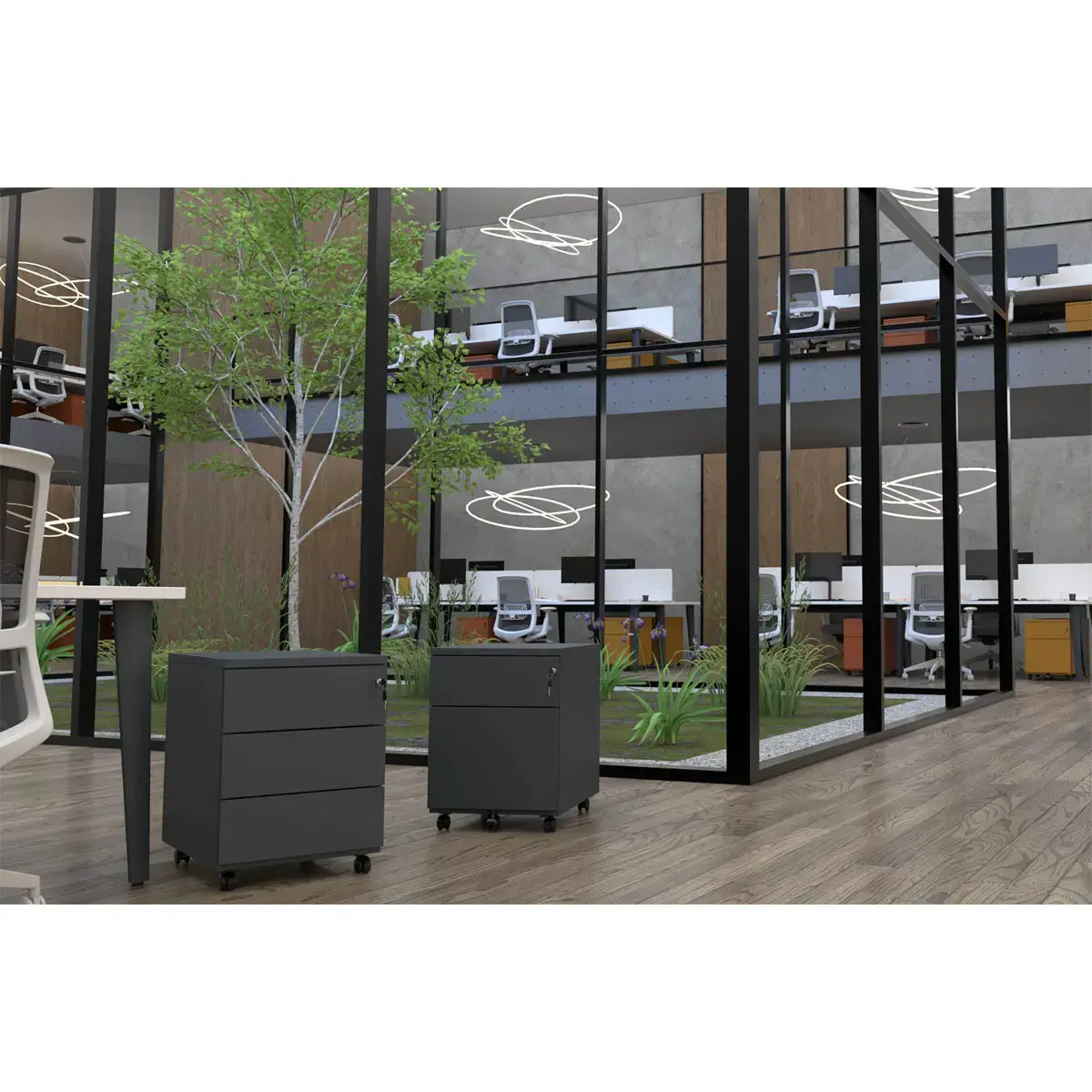Caisson mobile en métal - 3 tiroirs - Anthracite