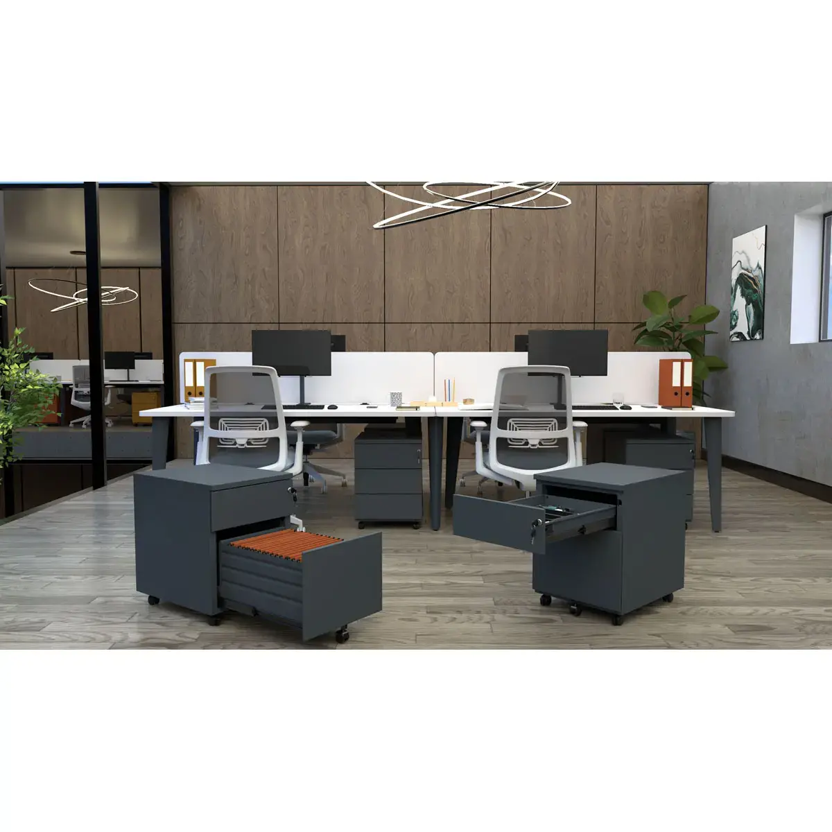 Caisson mobile en métal - 3 tiroirs - Anthracite