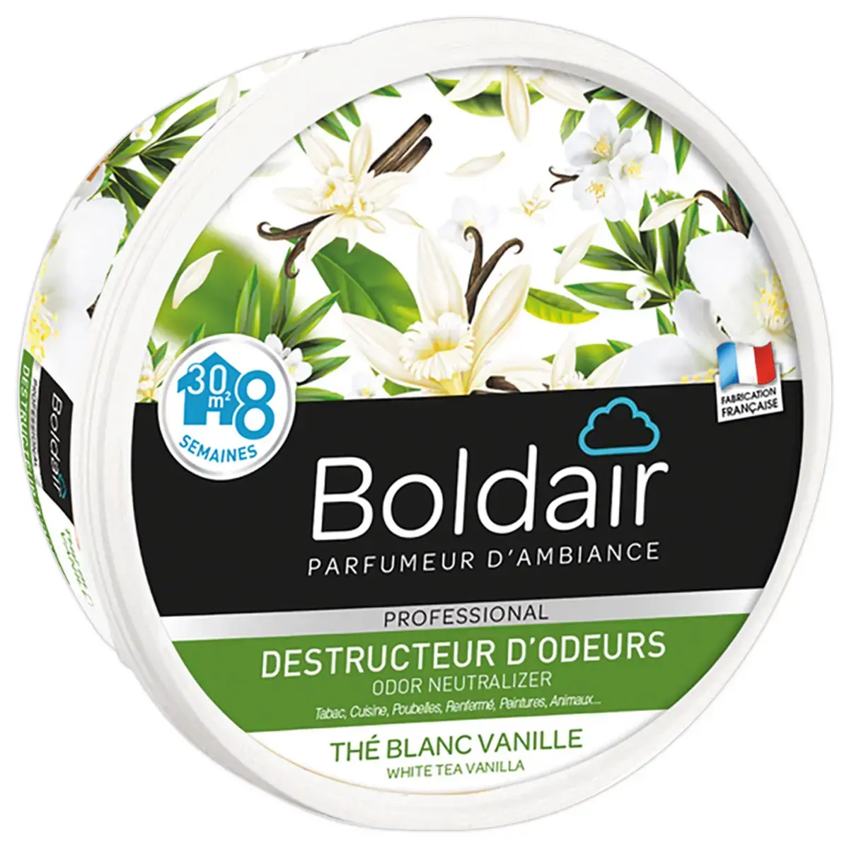 Gel solide destructeur d'odeur - Vanille thé blanc - 300 g - BOLDAIR