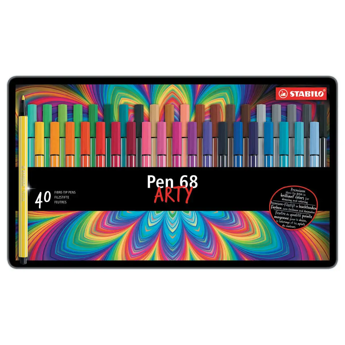 40 Feutres de coloriage Pen 68 - Pointe moyenne - Boîte métal - STABILO